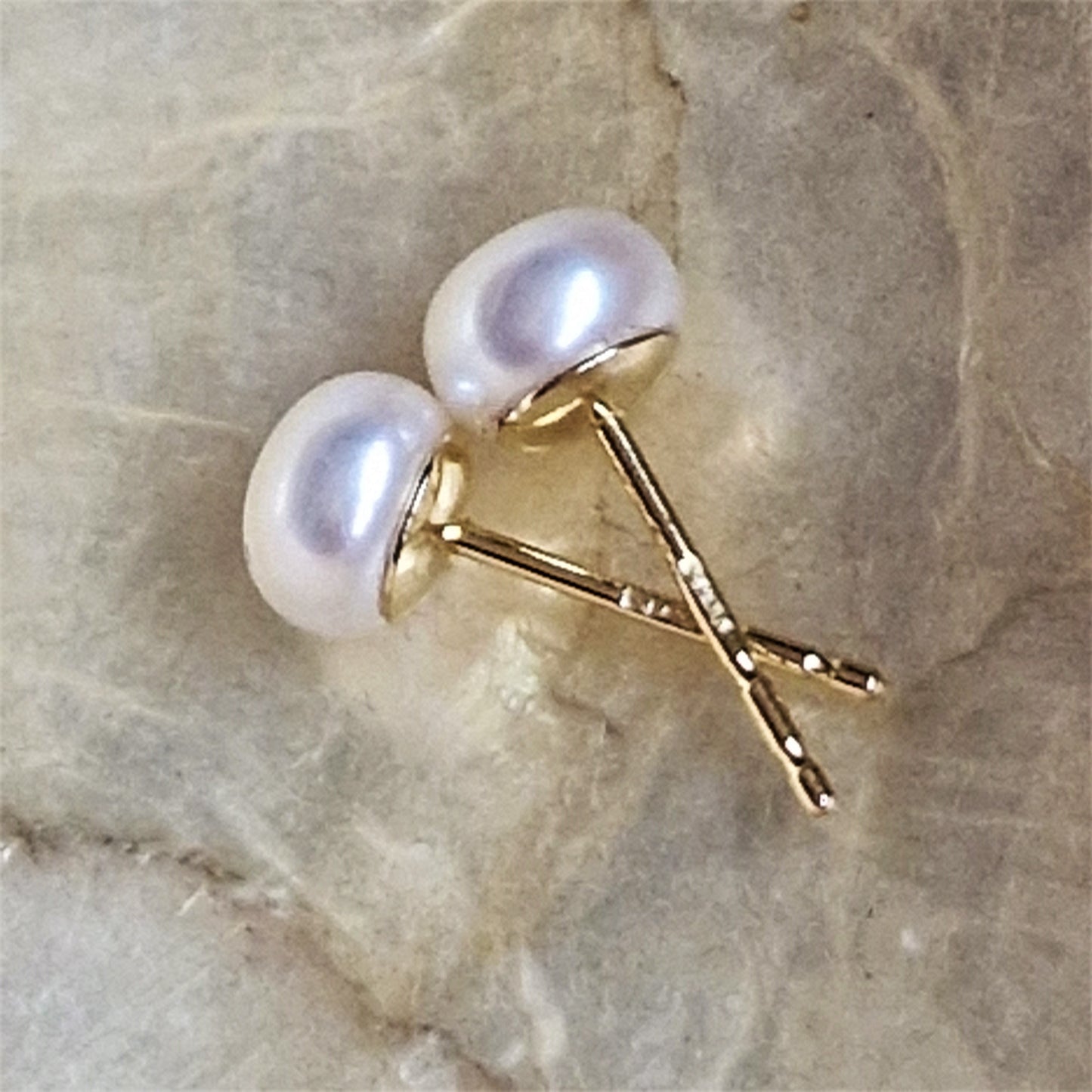 18k Yellow Gold Pearl Stud Earrings, 750 Gold