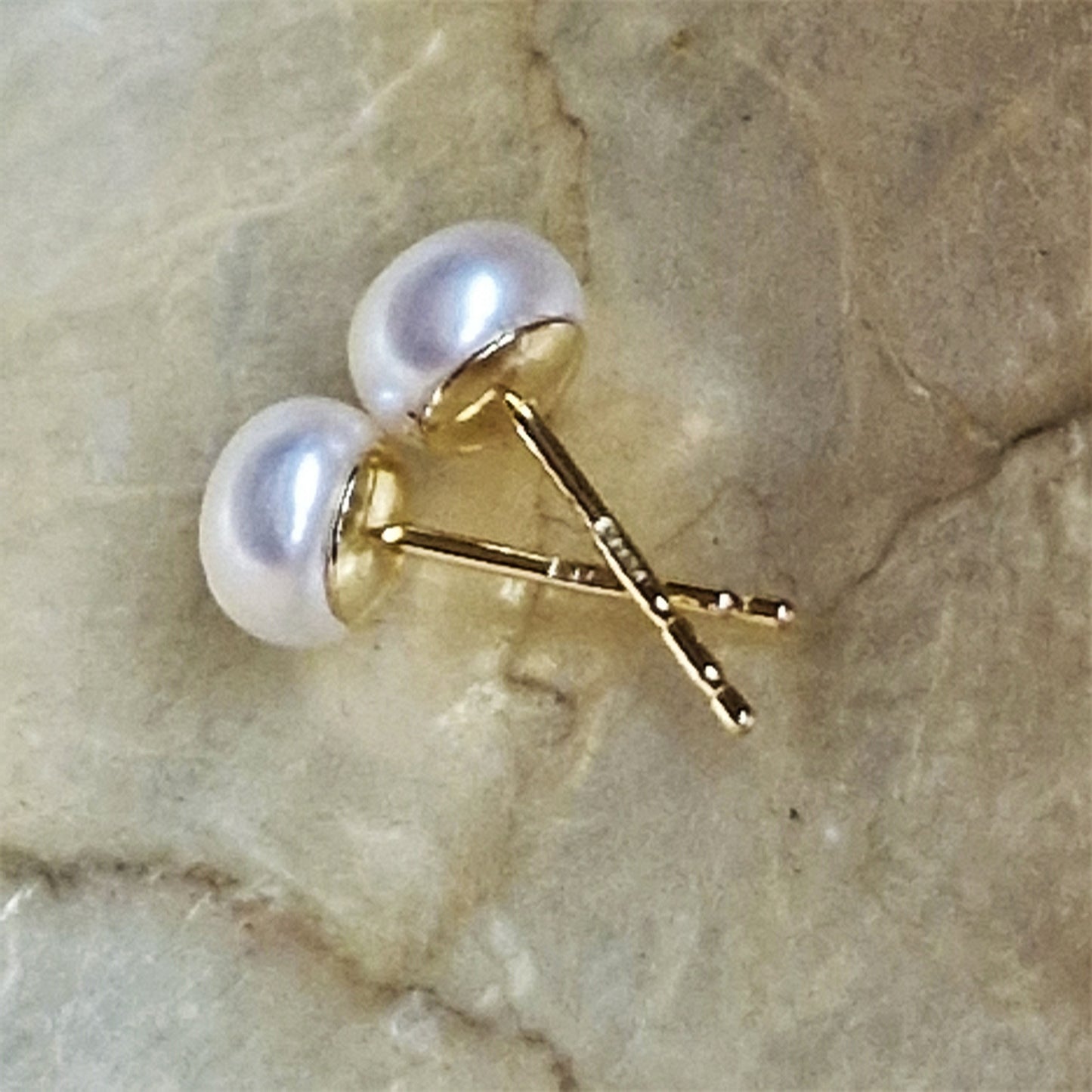 18k Yellow Gold Pearl Stud Earrings, 750 Gold