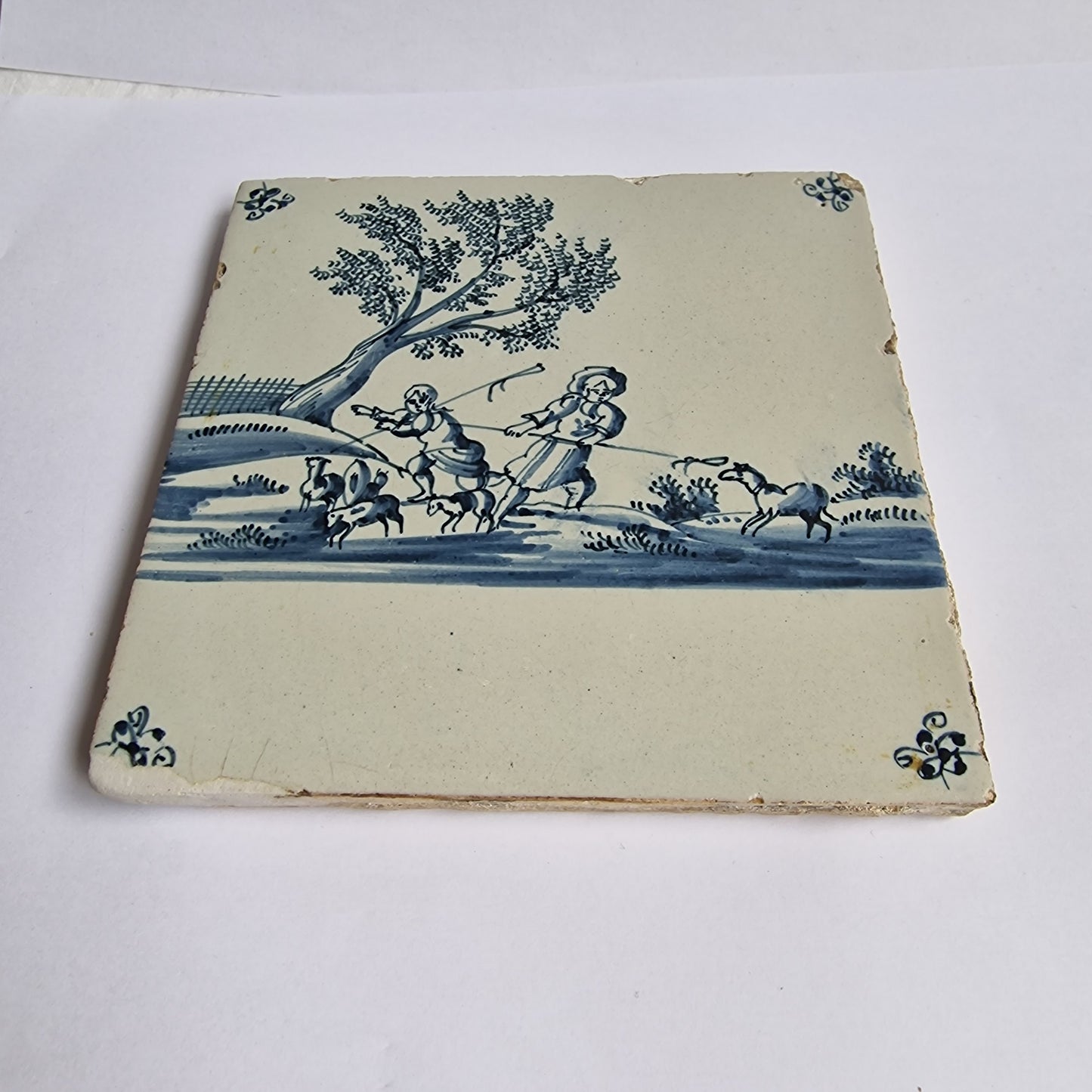 Antique Delft Tile, Dutch Landscape, ca 1700