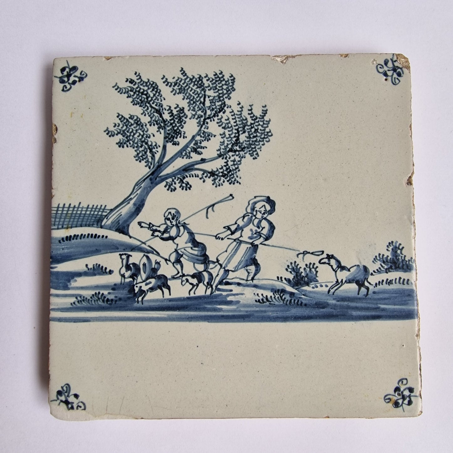 Antique Delft Tile, Dutch Landscape, ca 1700