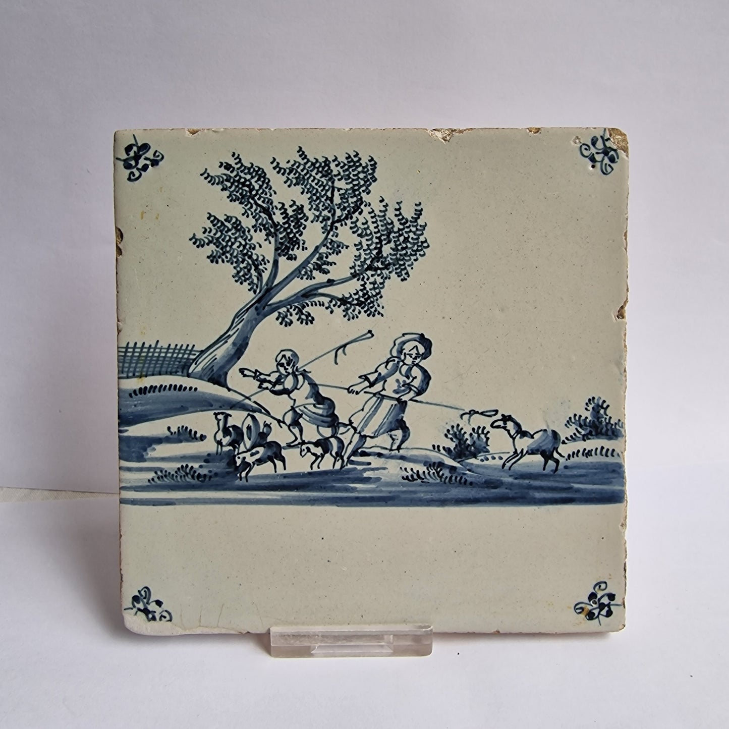 Antique Delft Tile, Dutch Landscape, ca 1700