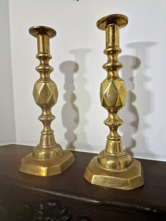 Antique Brass Candlestick Set, Arts and Crafts, Diamond King Marked