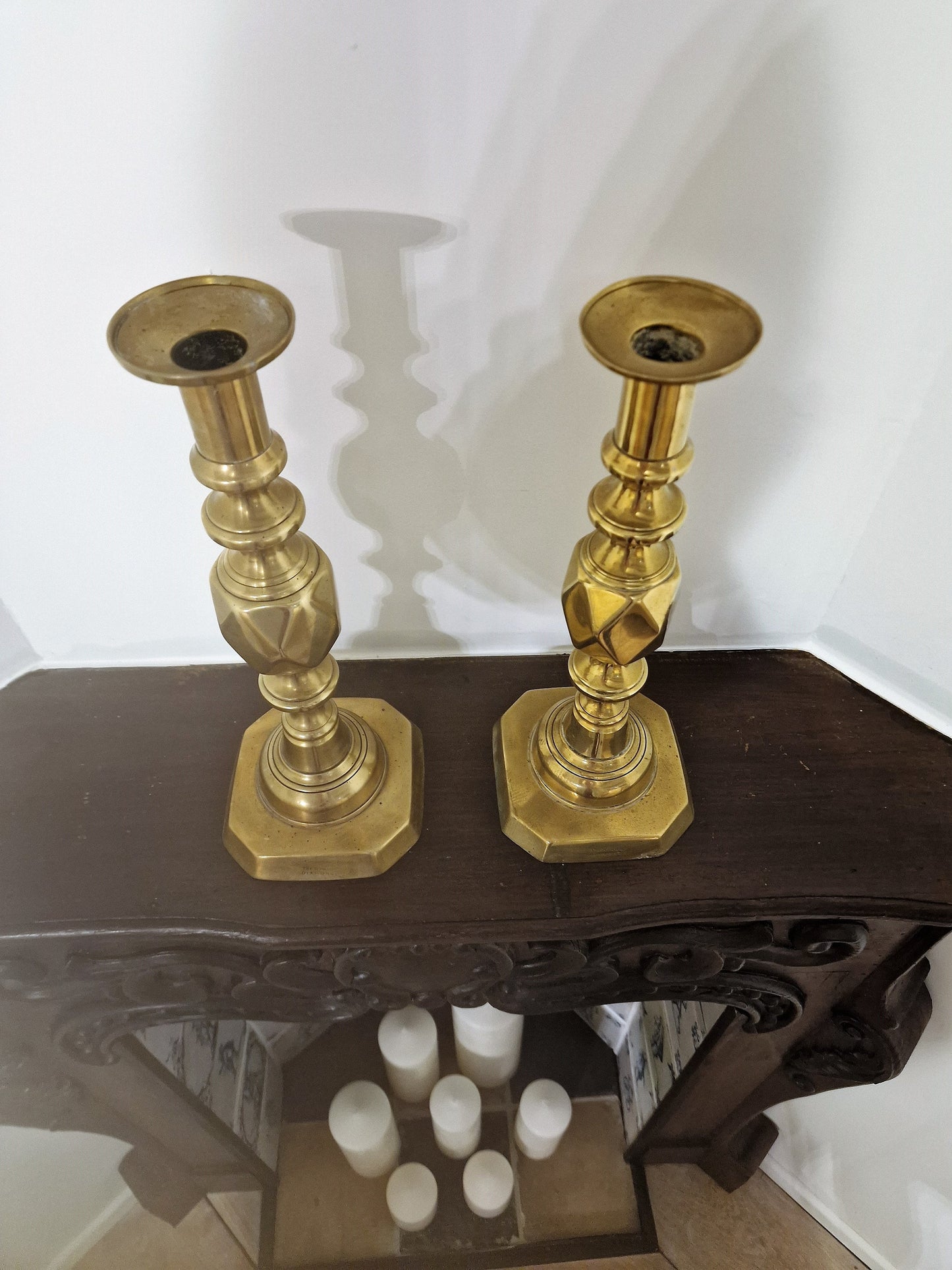 Antique Brass Candlestick Set, Arts and Crafts, Diamond King Marked