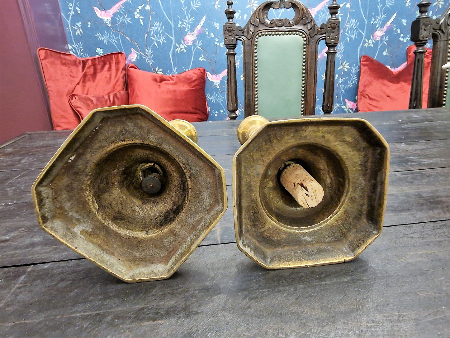 Antique Brass Candlestick Set, Arts and Crafts, Diamond King Marked
