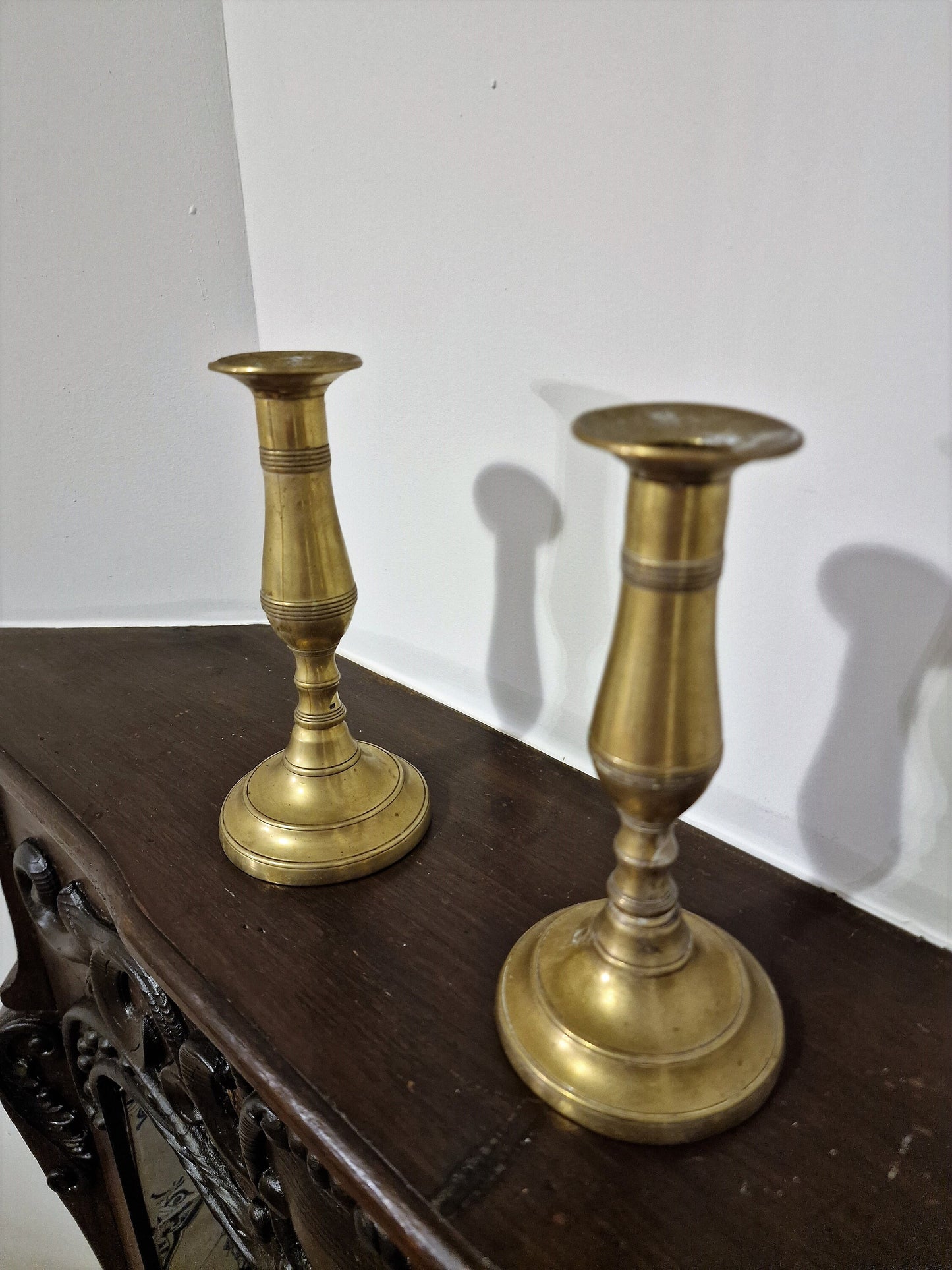 stel antieke kandelaars. Victorian, ca 1910, authentic antique candlesticks