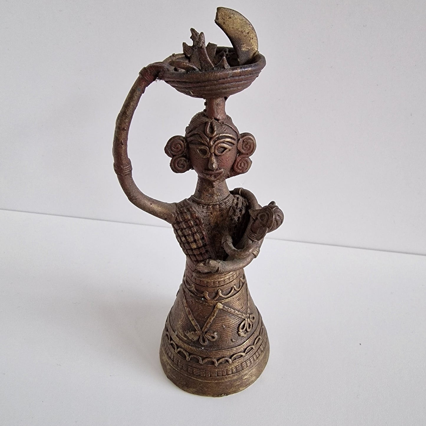 Antique Dhokra Art Bronze Mother and Baby Figurine, India