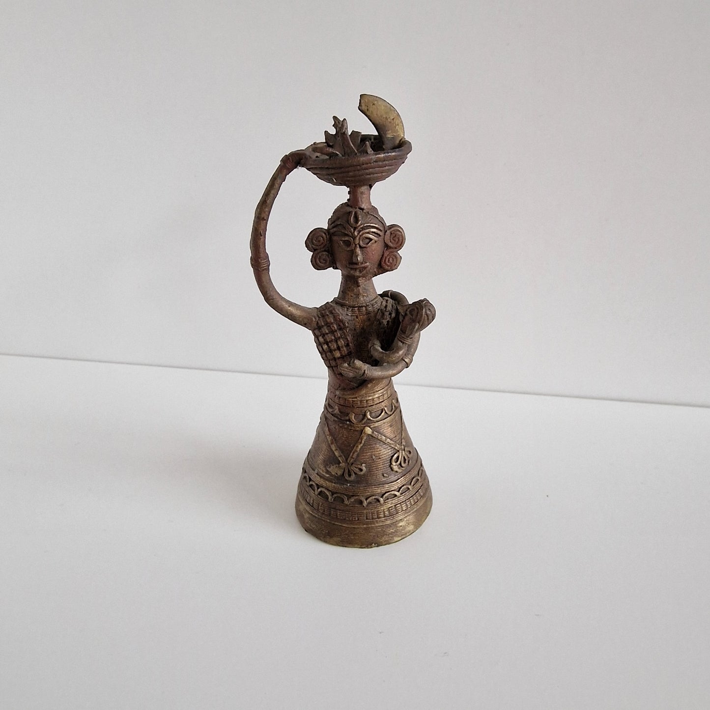 Antique Dhokra Art Bronze Mother and Baby Figurine, India