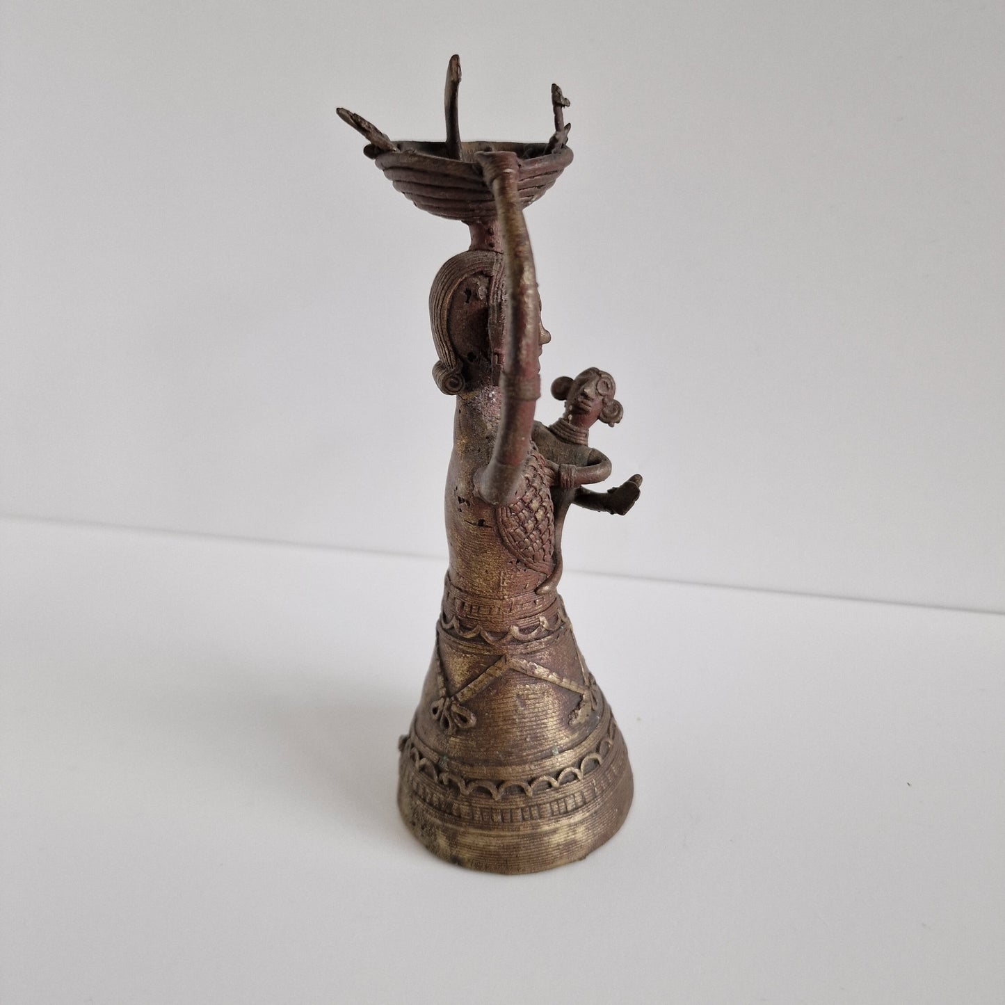 Antique Dhokra Art Bronze Mother and Baby Figurine, India