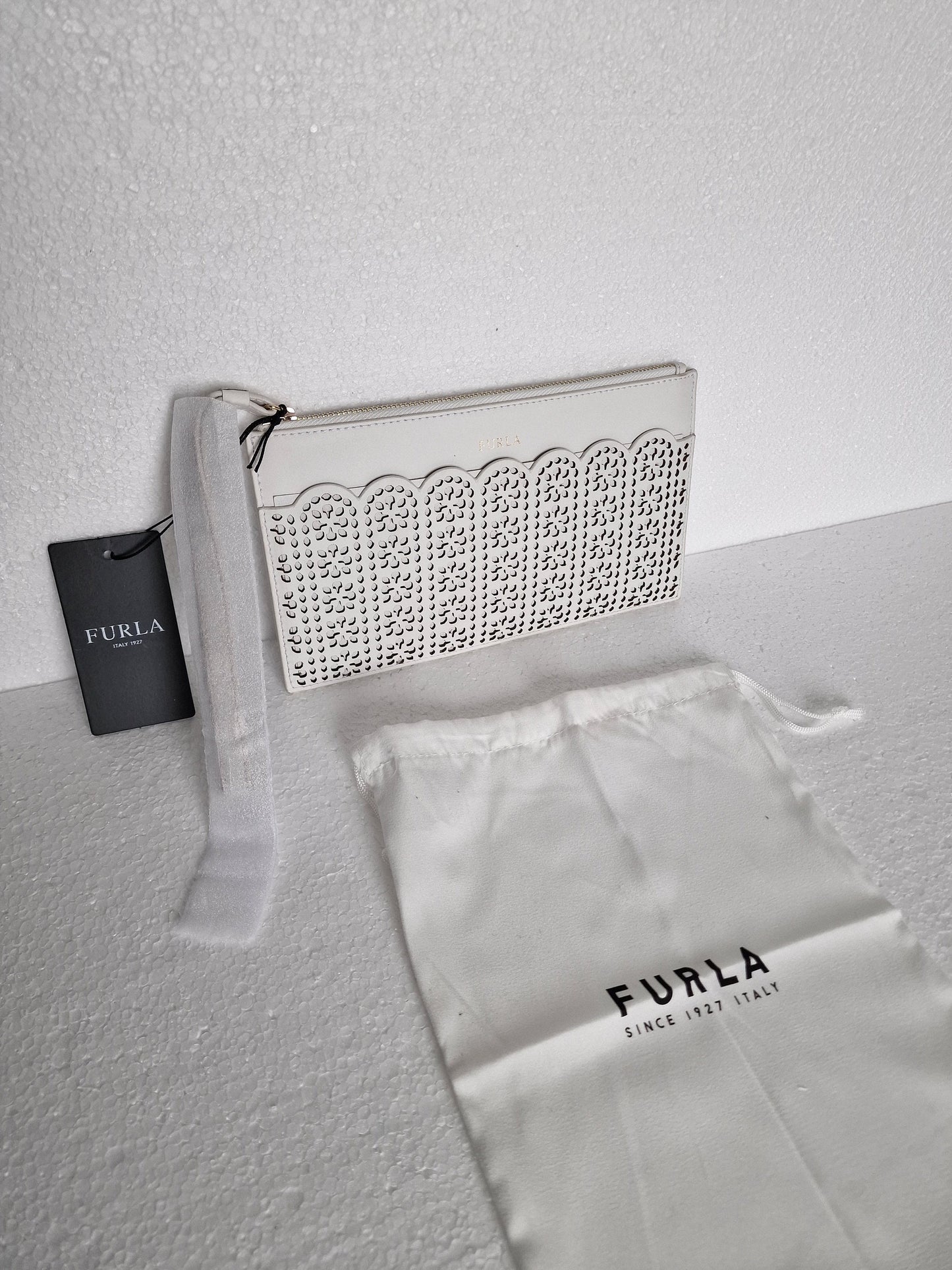 Furla Leather Clutch Briefcase, Limited Edition Chalk White