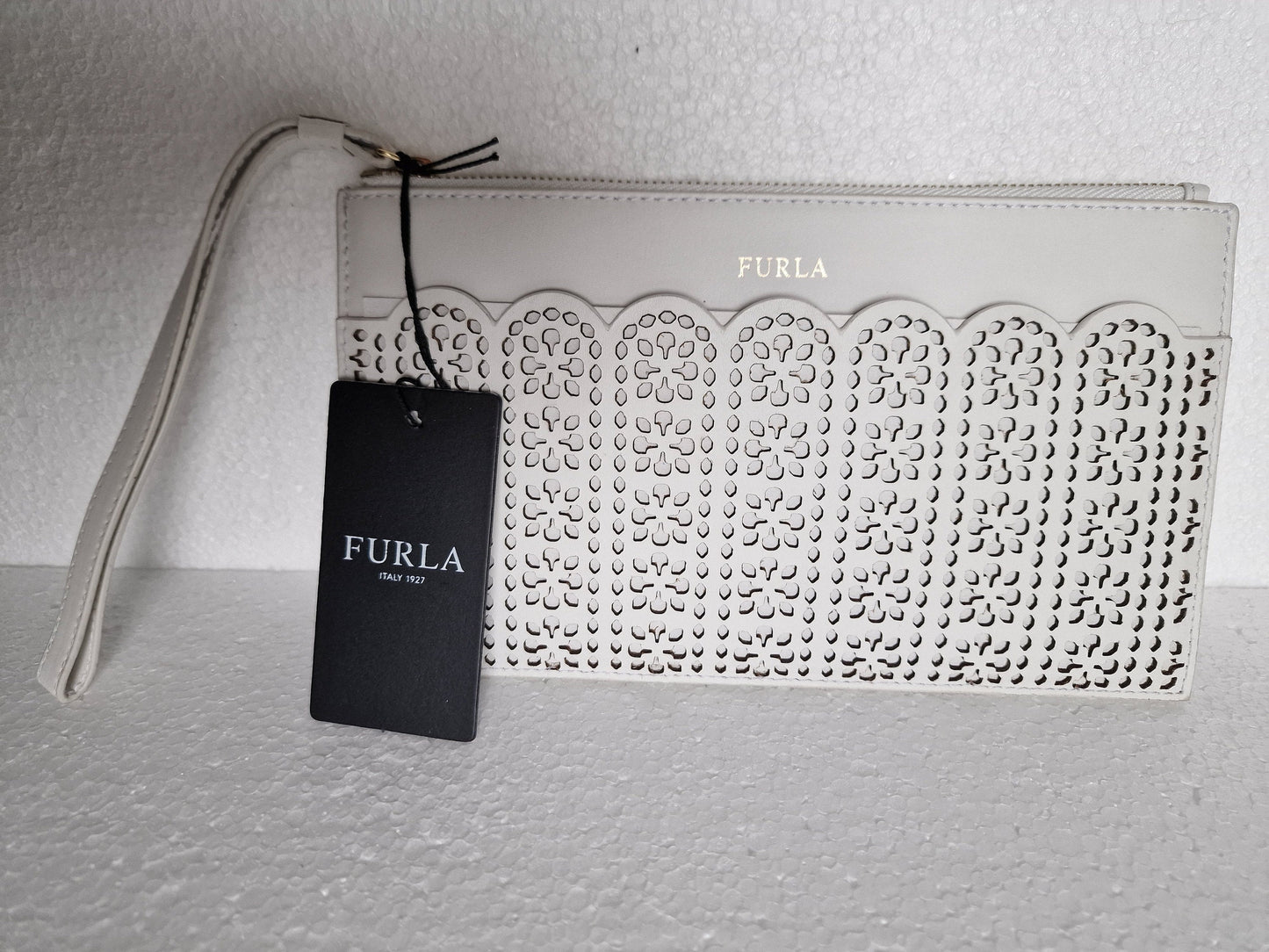 Furla Leather Clutch Briefcase, Limited Edition Chalk White