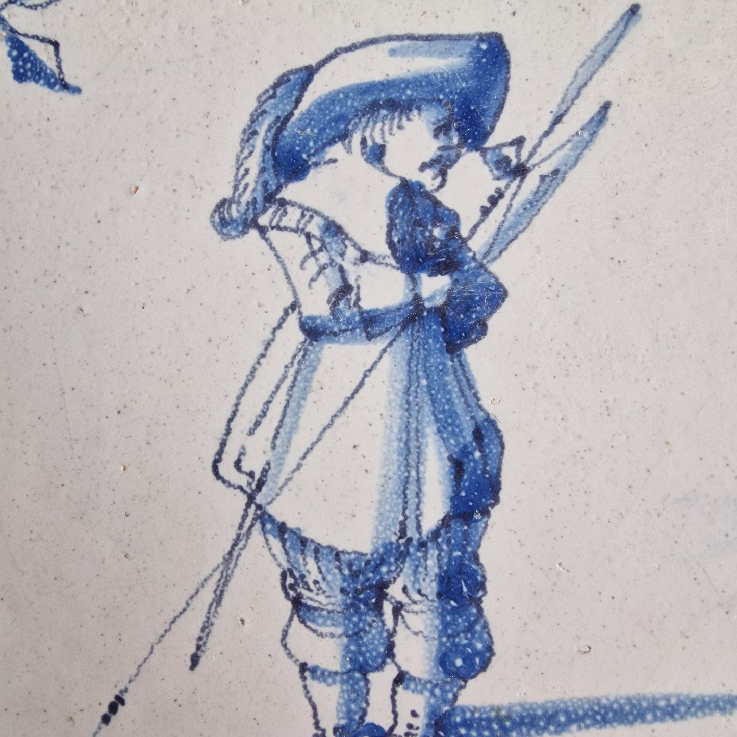 Antique Delft Tile, 17th Century Dutch Soldier, Ossenkop Motif, 1640