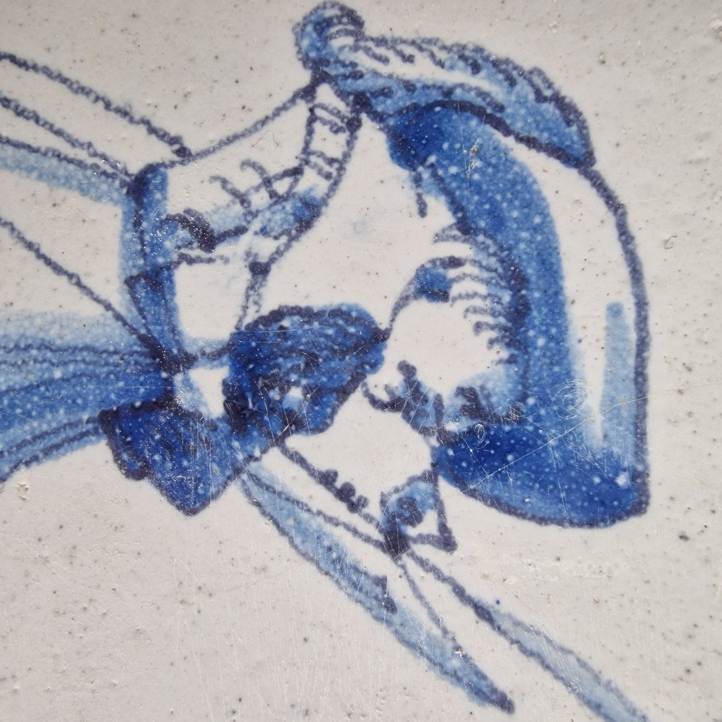 Antique Delft Tile, 17th Century Dutch Soldier, Ossenkop Motif, 1640