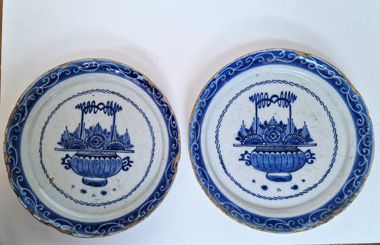 Antique Delft Plates, Handpainted Chinoiserie Decor, 18th Century