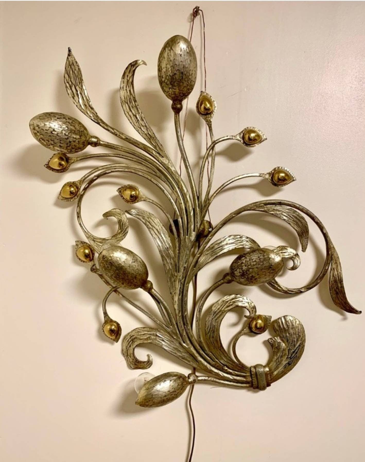 Italian Hollywood Regency Sconce, Gold & Silver Laminated Iron, Ciani Design