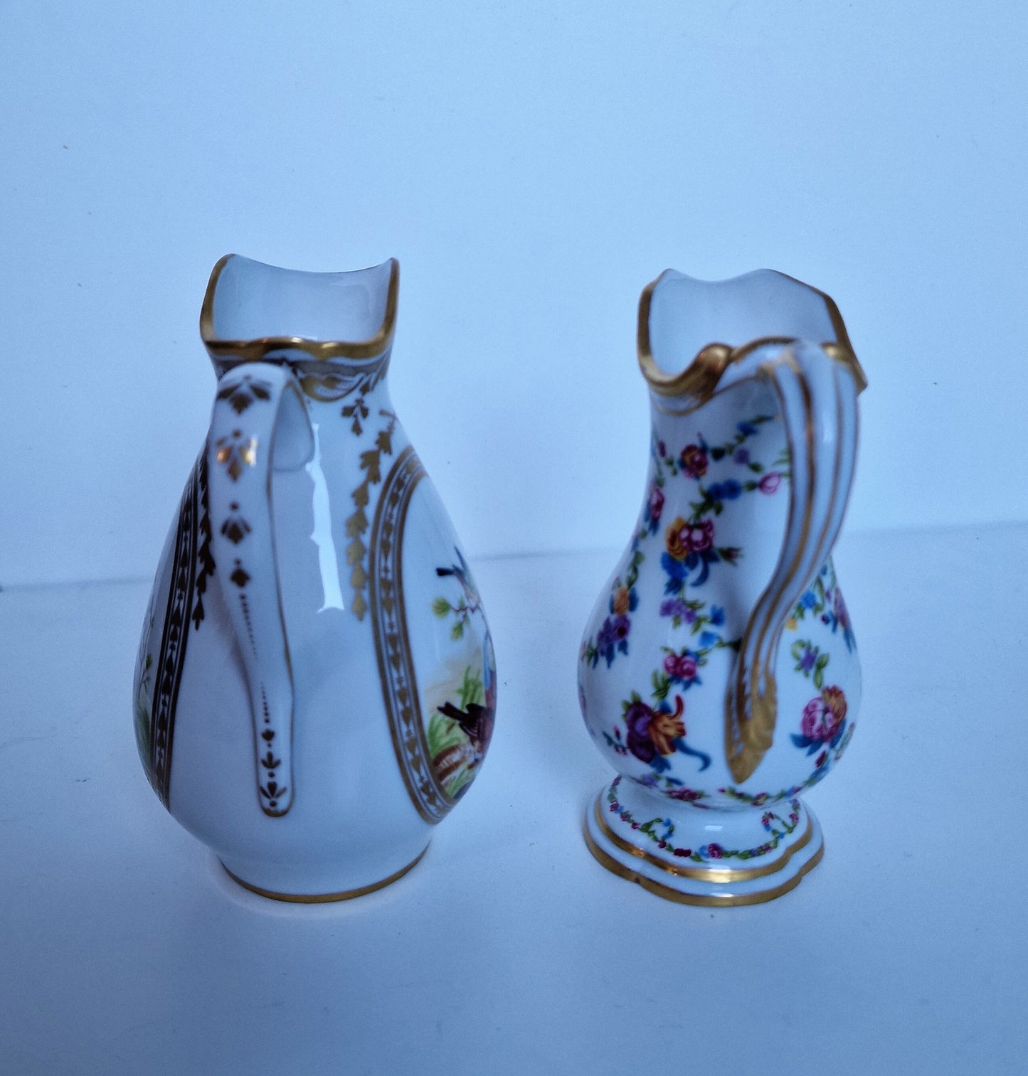 Franklin Mint Porcelain Milk Jugs, Gold Gilded Pheasants, Vintage Collectible