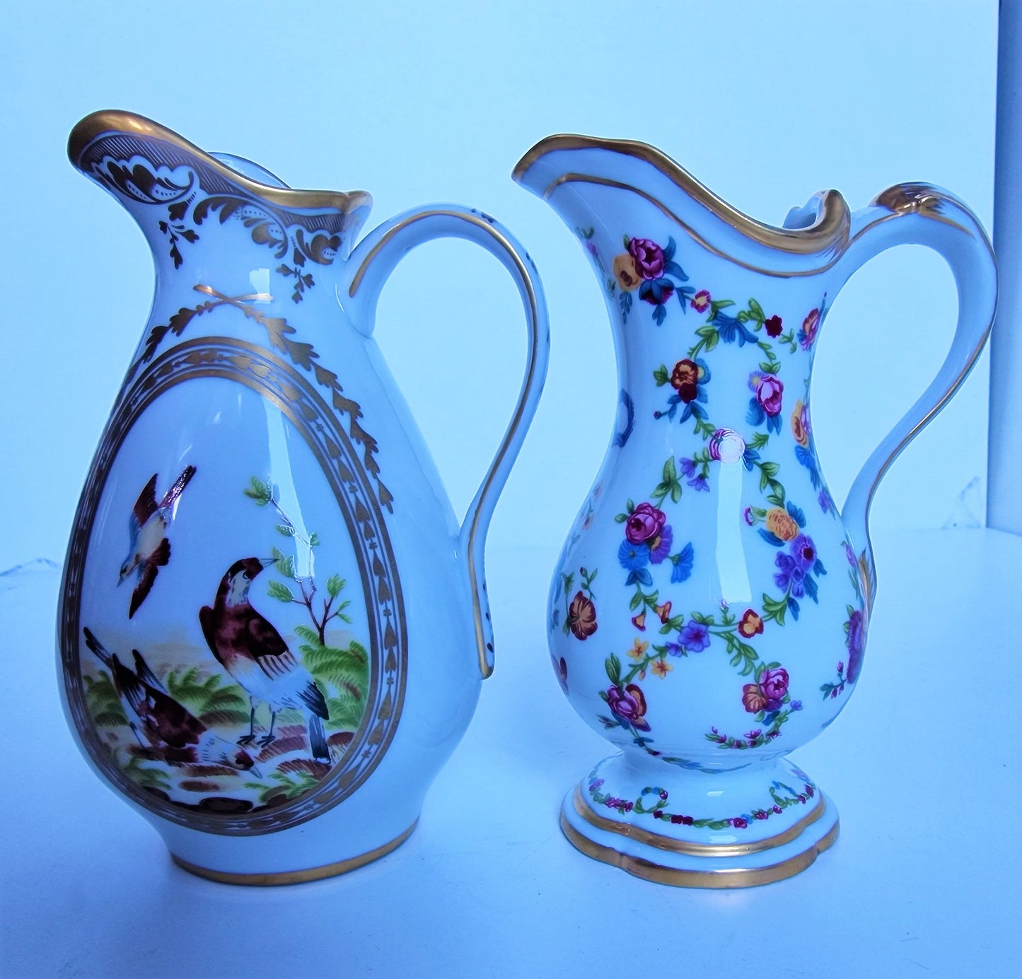 Franklin Mint Porcelain Milk Jugs, Gold Gilded Pheasants, Vintage Collectible