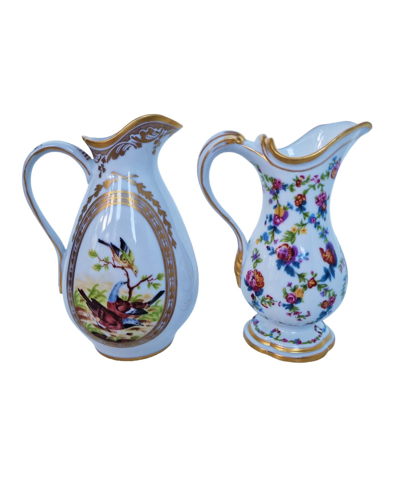 Franklin Mint Porcelain Milk Jugs, Gold Gilded Pheasants, Vintage Collectible