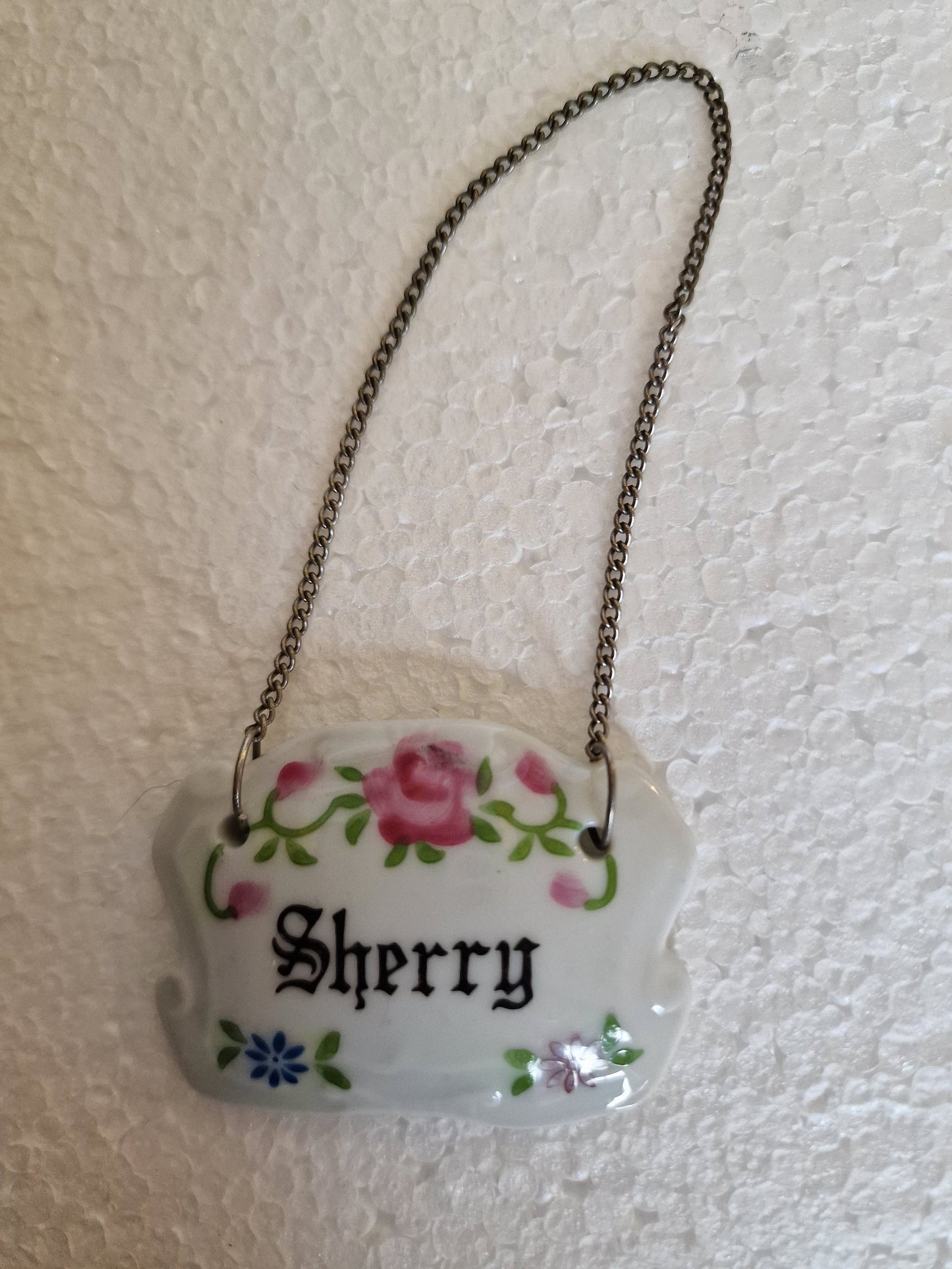 Porcelain Sherry Decanter Tag, Floral Bottle Label, English Country House