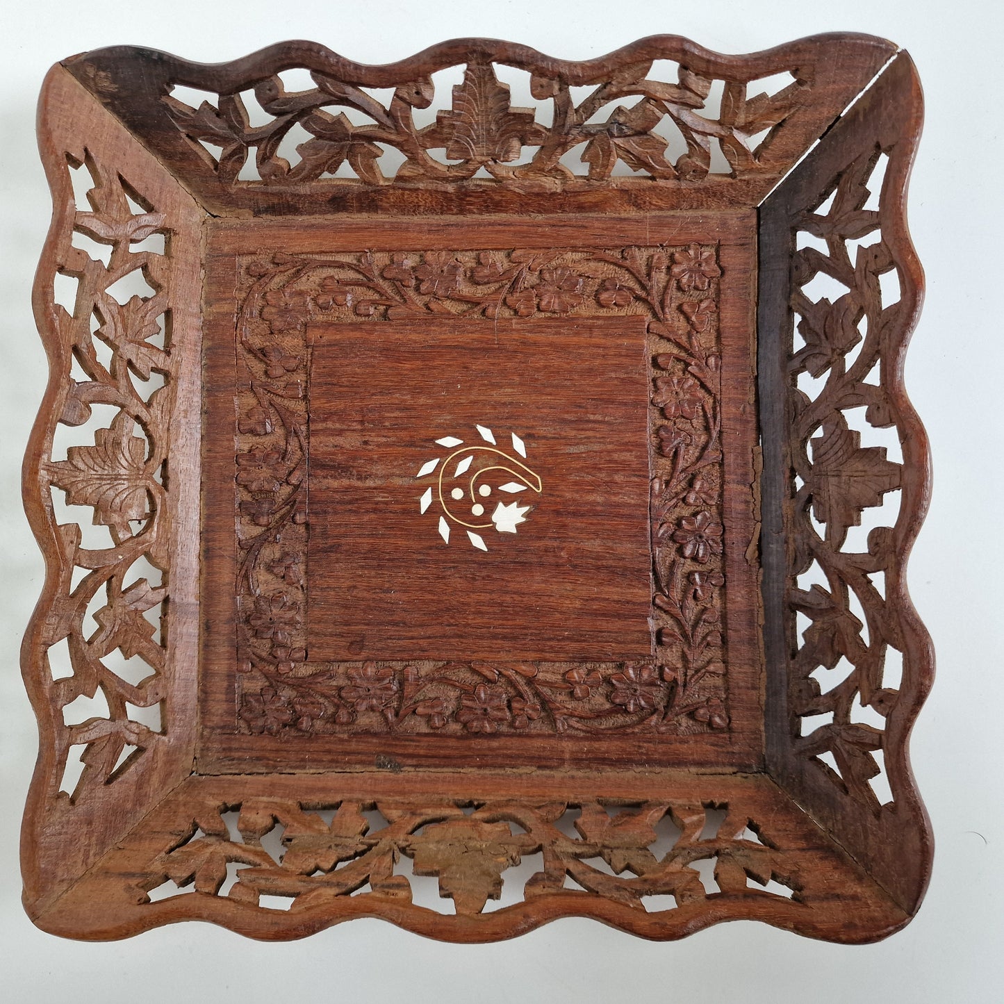 INTARSIA African serving tray hand carved old Wooden inlaid, square Handmade  Marquetry Mosaic Tray, Decorative Serving Trays Luxury basket
