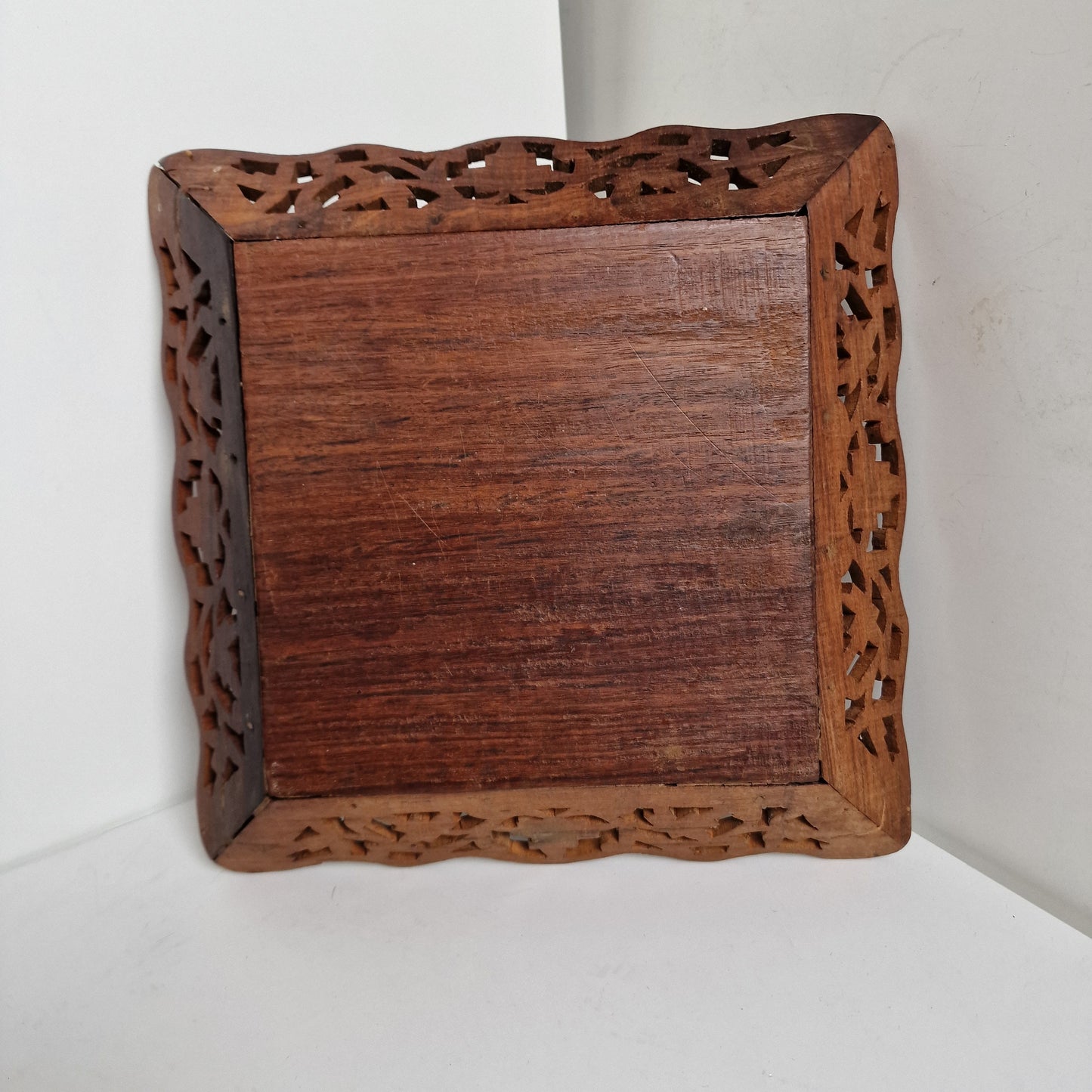 INTARSIA African serving tray hand carved old Wooden inlaid, square Handmade  Marquetry Mosaic Tray, Decorative Serving Trays Luxury basket