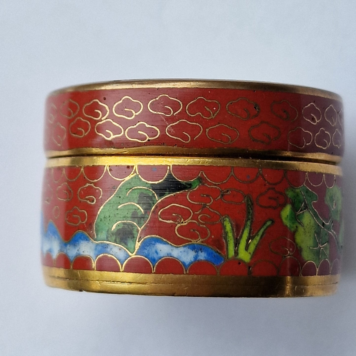 A delightful antique Japansese  cloisonné box, crane meiji blue linghzhi enamel