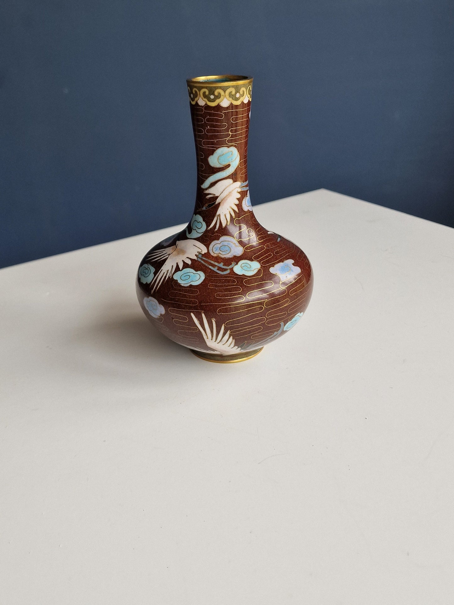 Antique Japanese Meiji Era (c1880) Cloisonné Vase Happiness Cranes