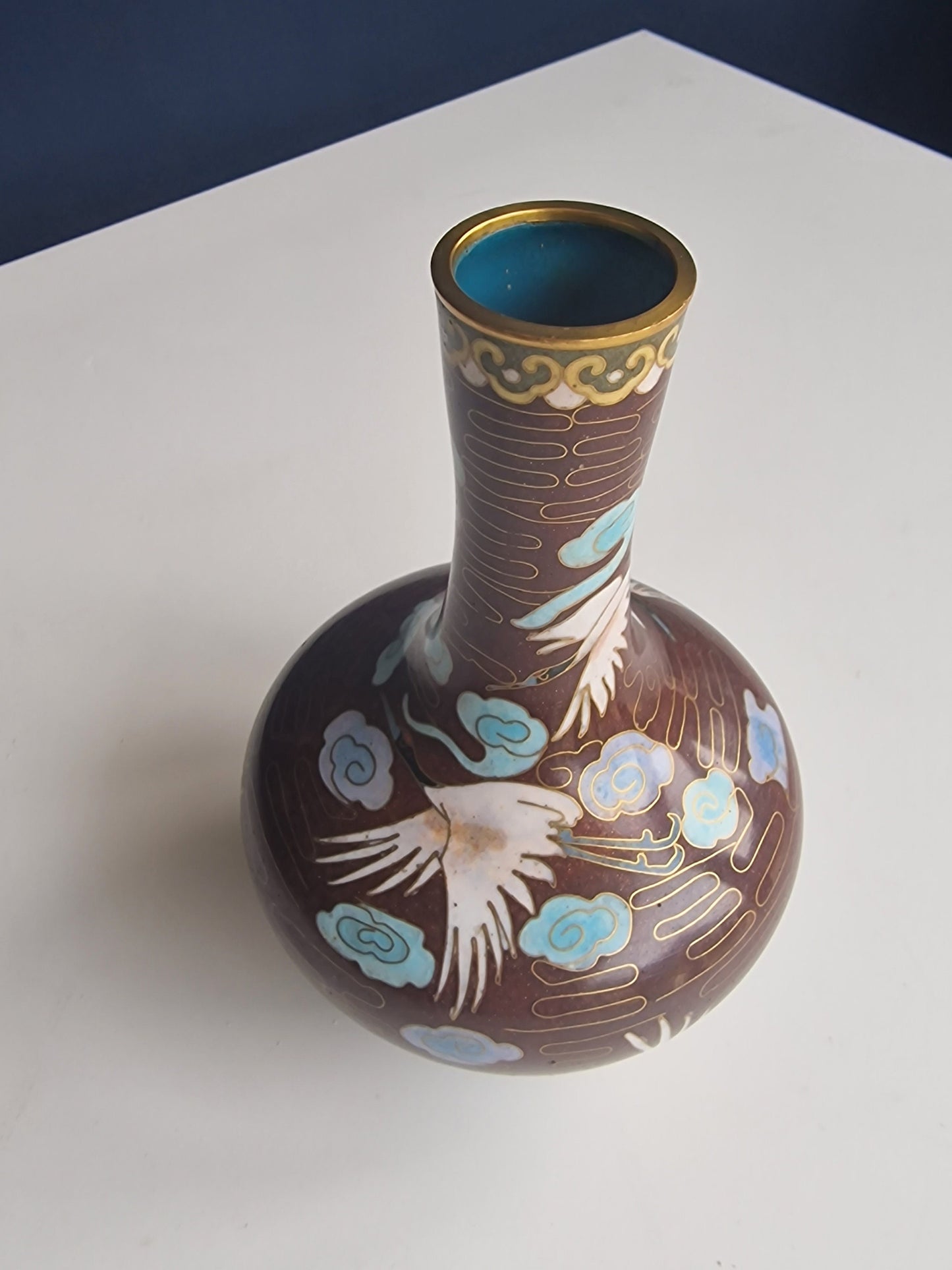 Antique Japanese Meiji Era (c1880) Cloisonné Vase Happiness Cranes
