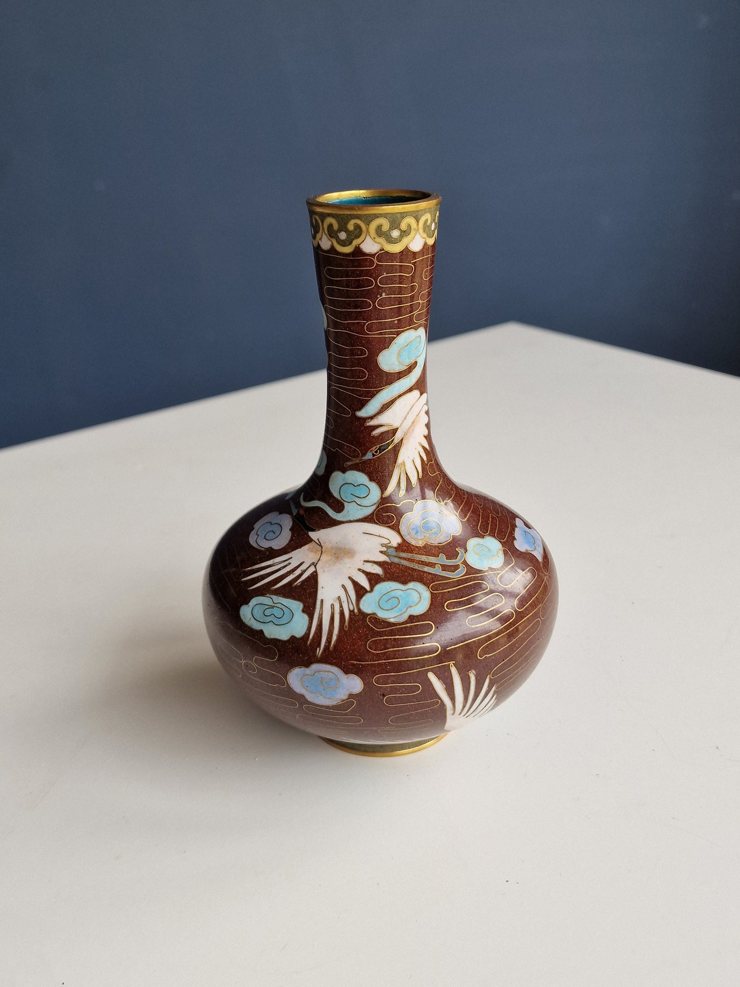 Antique Japanese Meiji Era (c1880) Cloisonné Vase Happiness Cranes