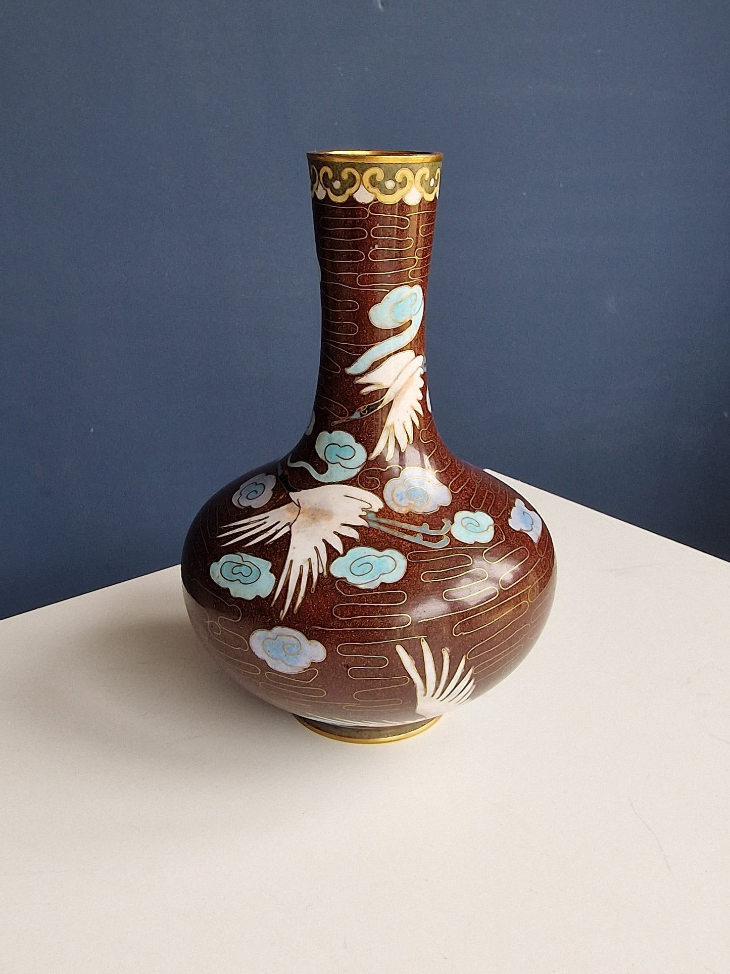 Antique Japanese Meiji Era (c1880) Cloisonné Vase Happiness Cranes