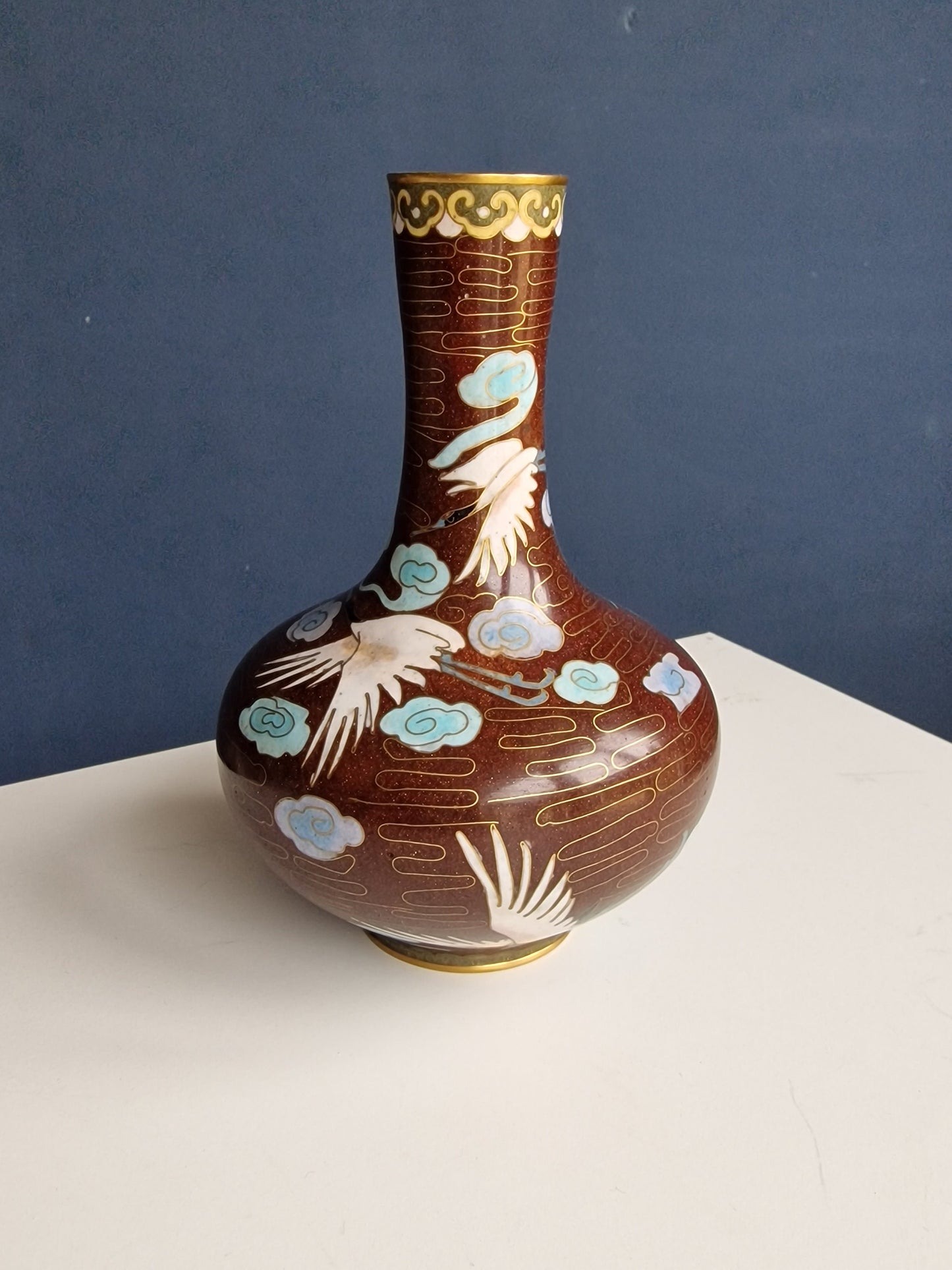 Antique Japanese Meiji Era (c1880) Cloisonné Vase Happiness Cranes