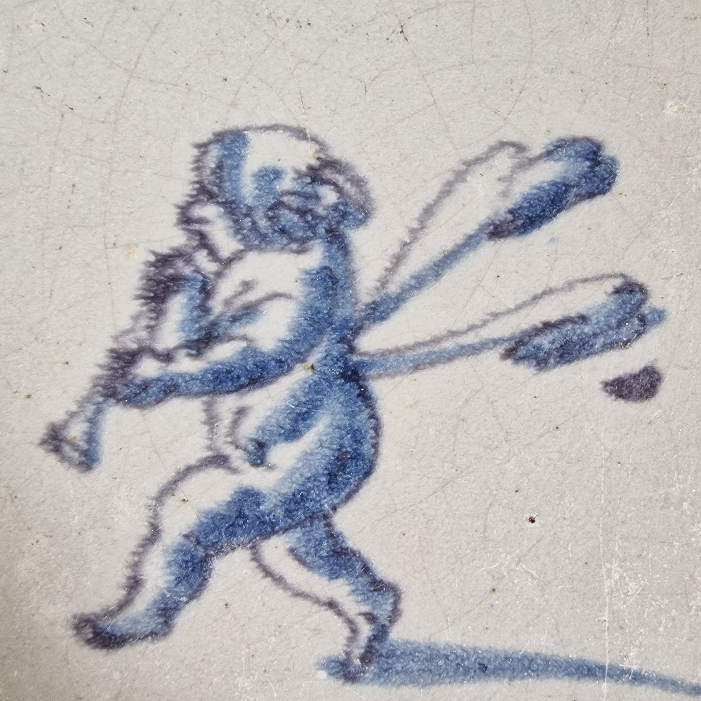 Antique Delft Tile – 1640 Musical Angel, Blue Purple Accents