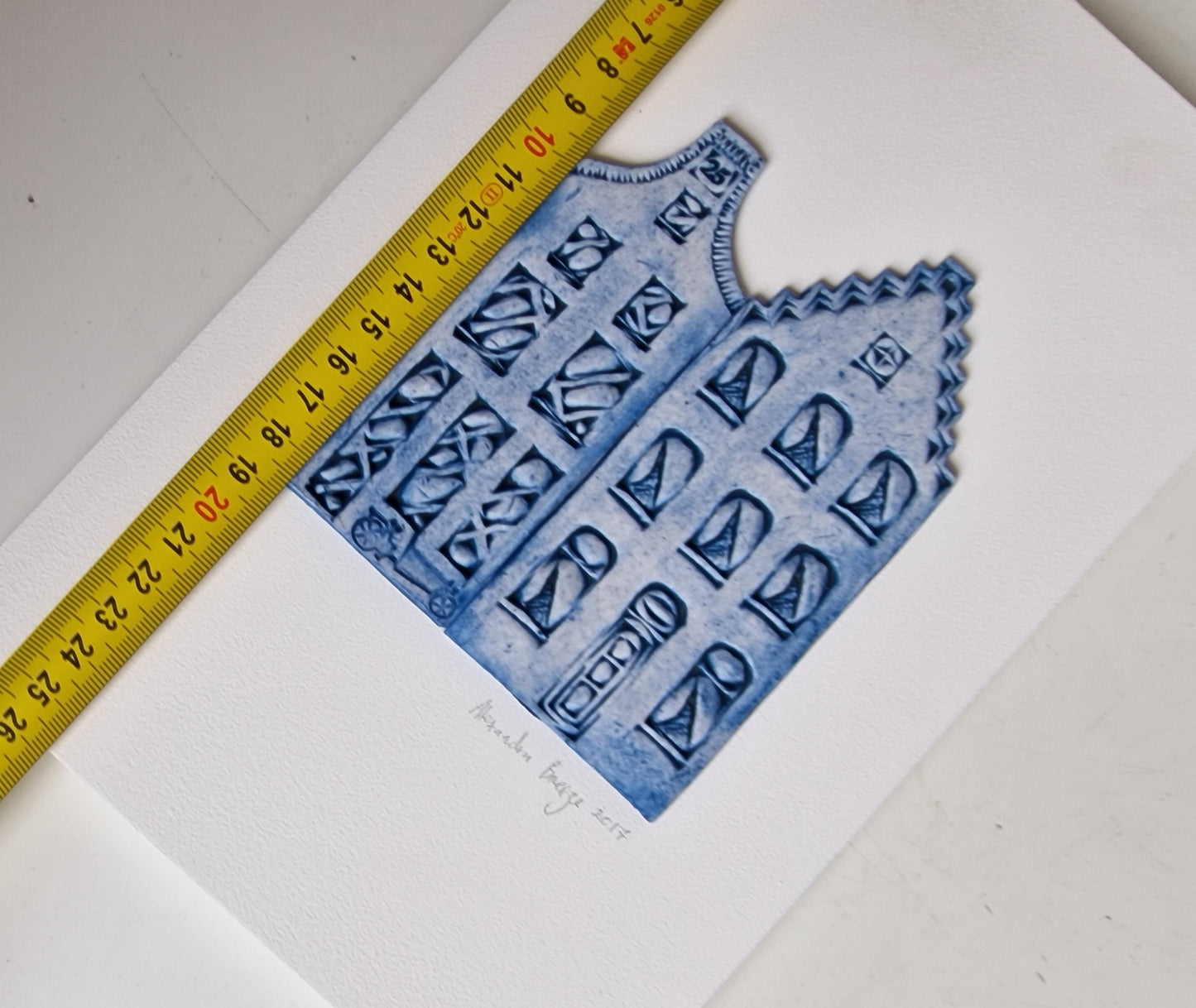 Handmade Delft Porcelain Amsterdam Canal Houses on Wood Panel, Dutch Art