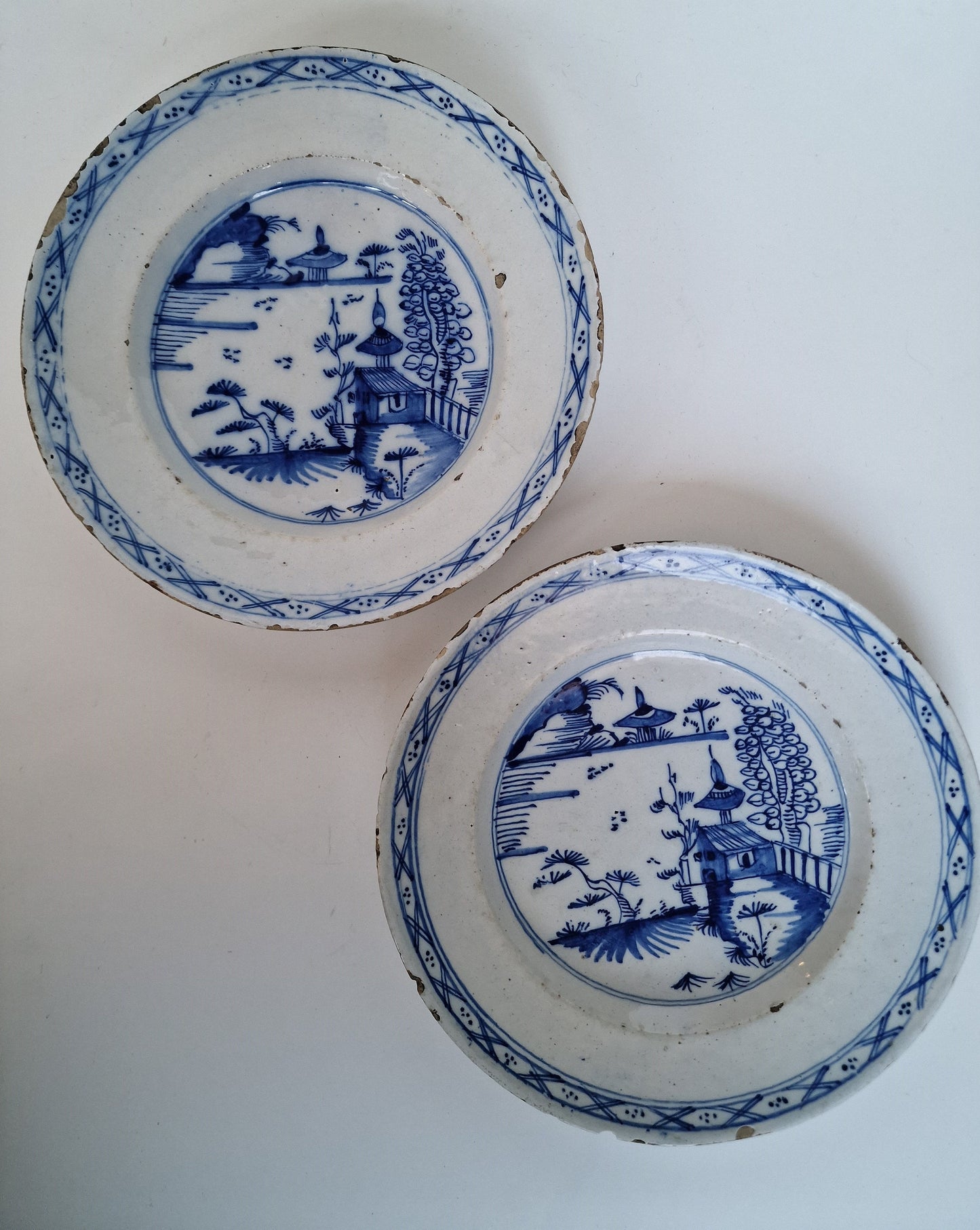 Antique Delft Plates, 18th Century Dutch Pottery, Chinoiserie Decor (22cm)