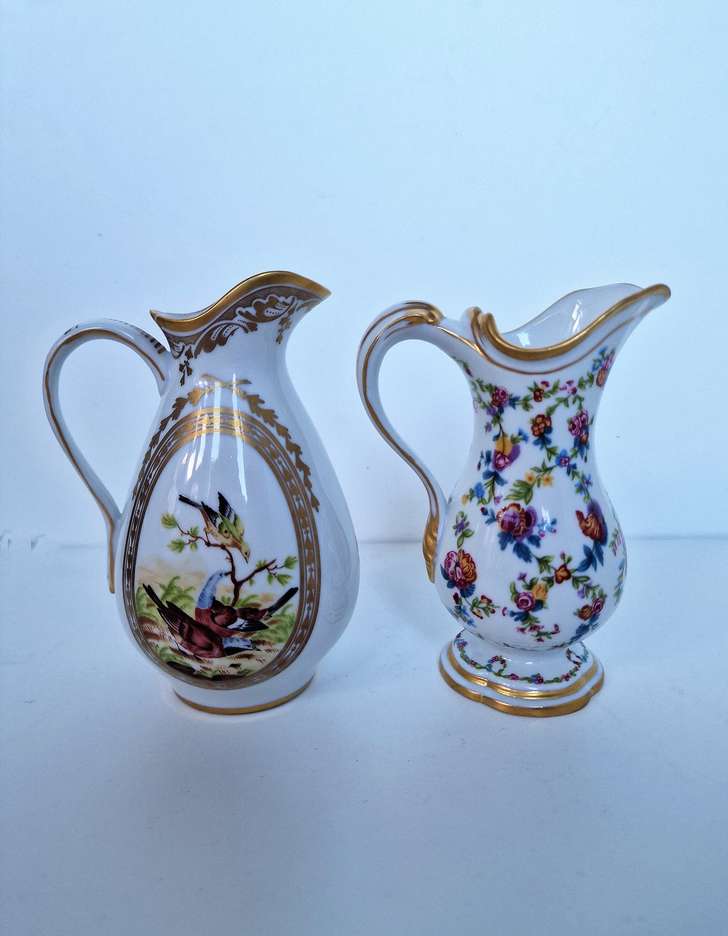 Franklin Mint Porcelain Milk Jugs, Gold Gilded Pheasants, Vintage Collectible