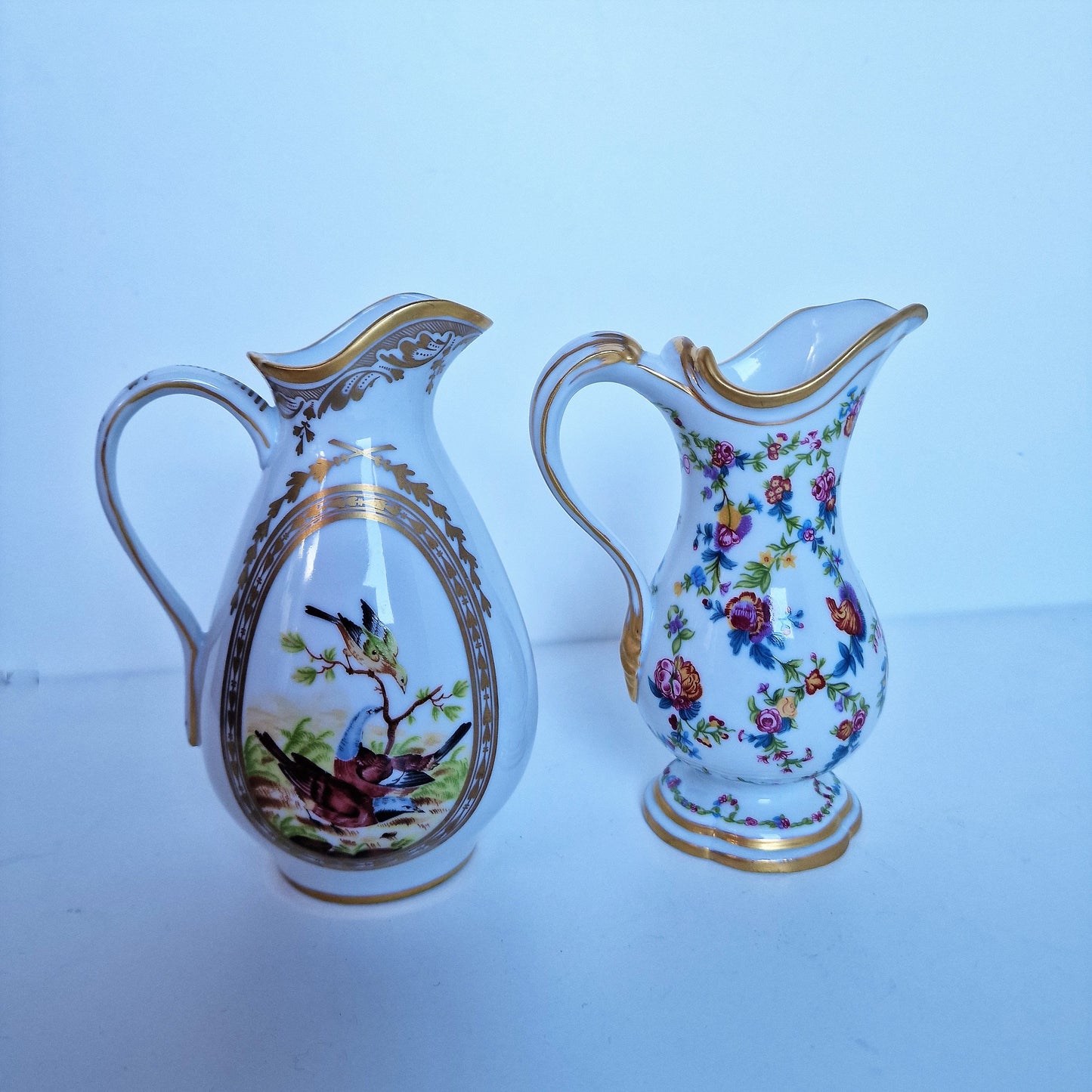 Franklin Mint Porcelain Milk Jugs, Gold Gilded Pheasants, Vintage Collectible