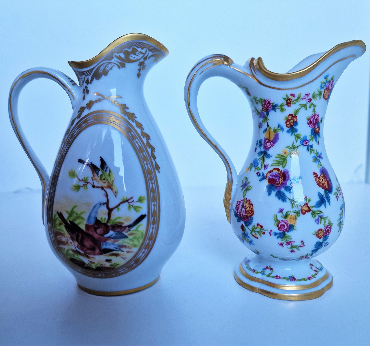 Franklin Mint Porcelain Milk Jugs, Gold Gilded Pheasants, Vintage Collectible