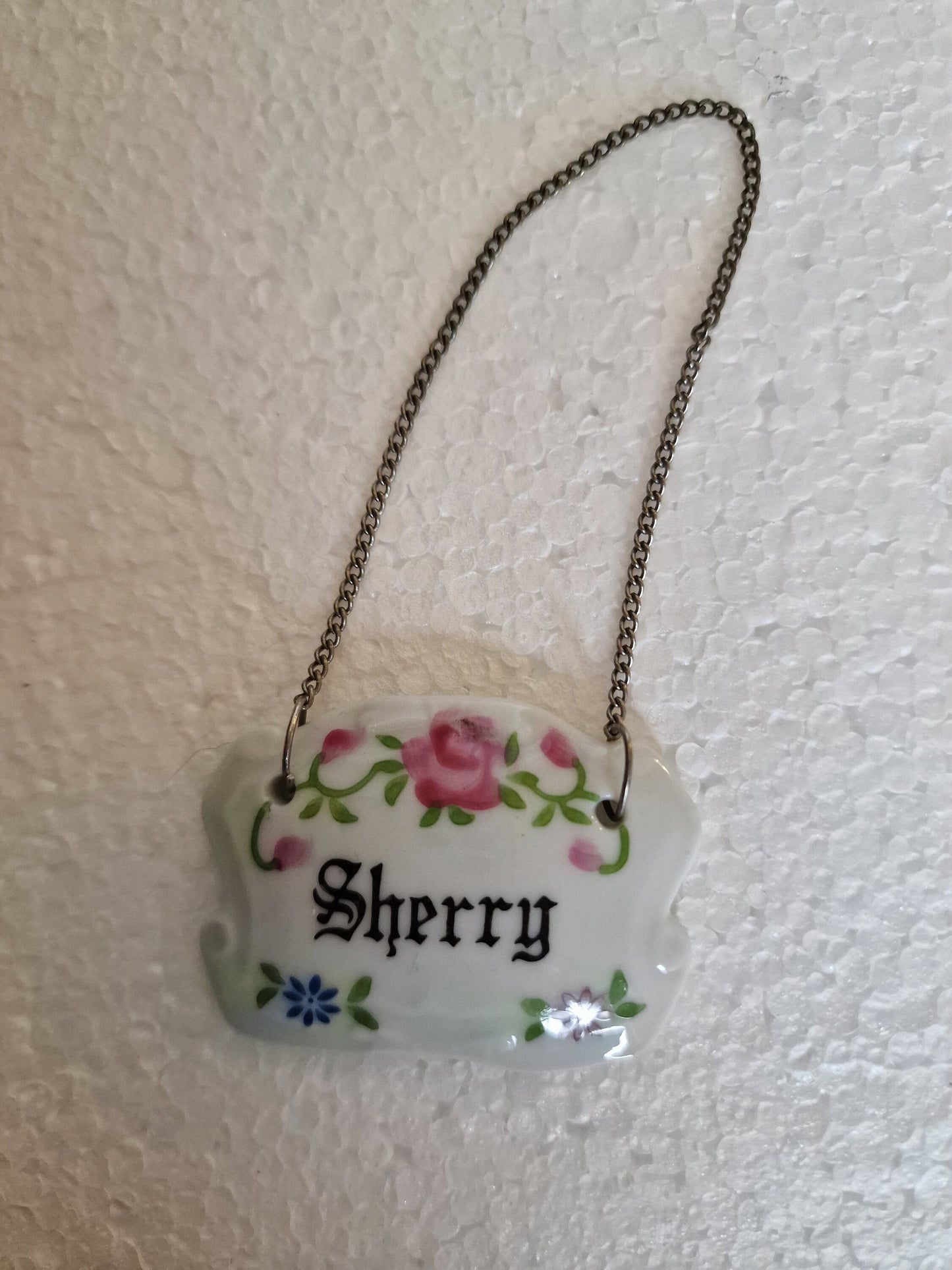 Porcelain Sherry Decanter Tag, Floral Bottle Label, English Country House