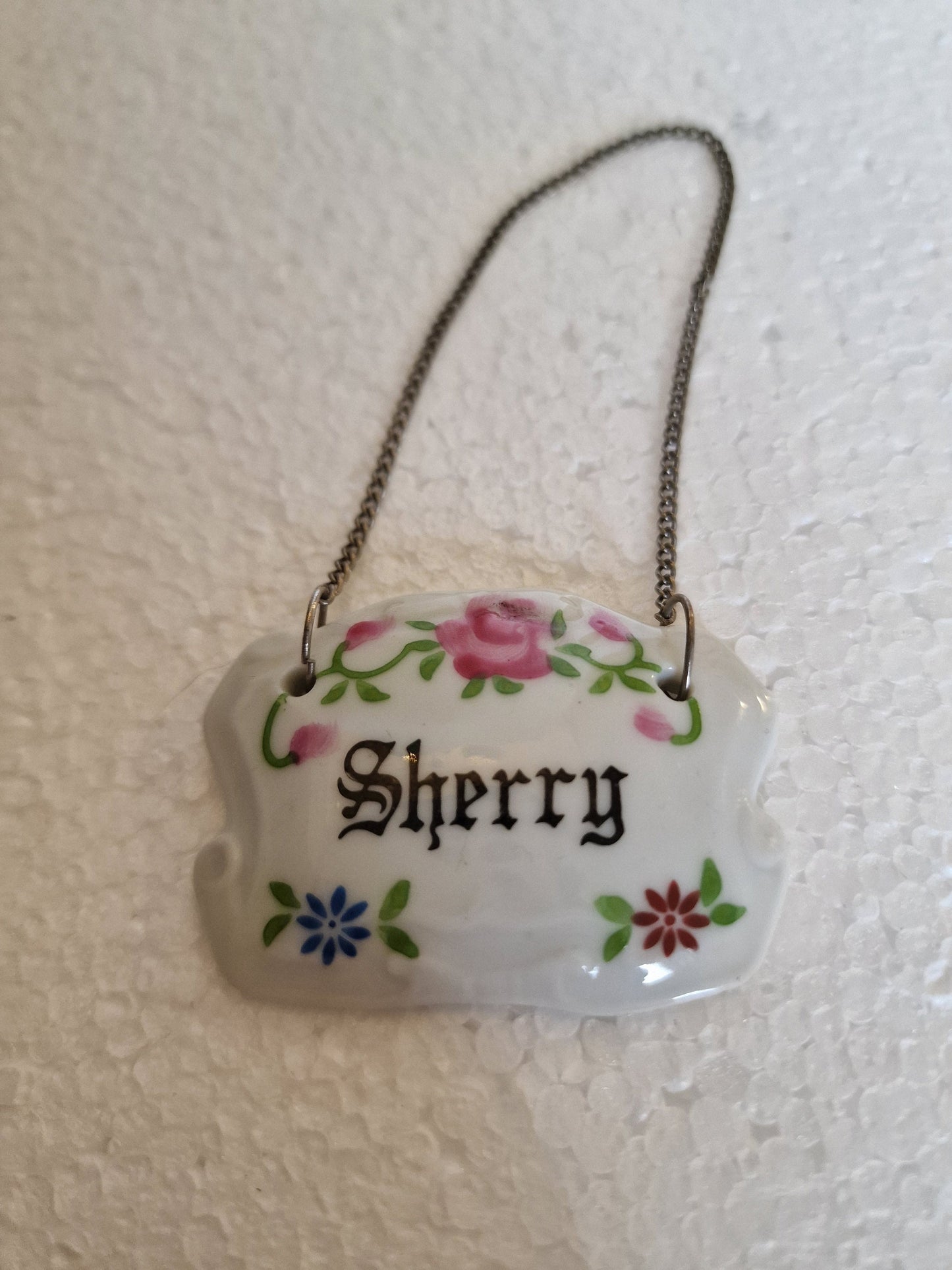 Porcelain Sherry Decanter Tag, Floral Bottle Label, English Country House