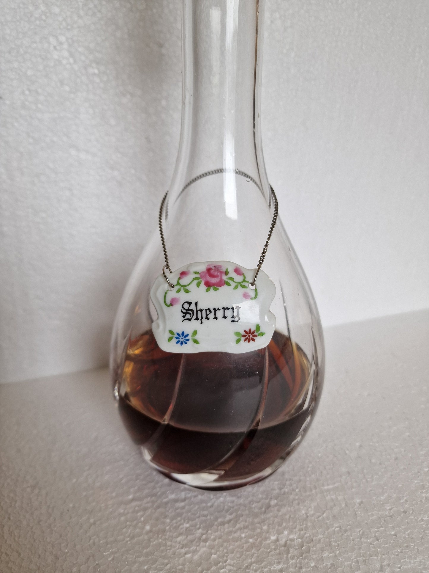 Porcelain Sherry Decanter Tag, Floral Bottle Label, English Country House