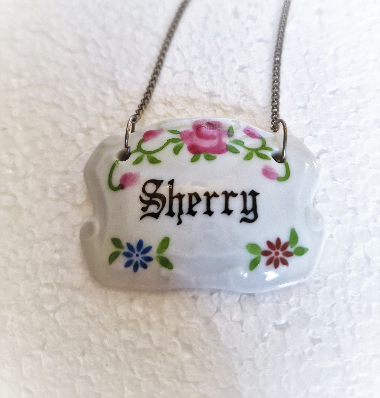 Porcelain Sherry Decanter Tag, Floral Bottle Label, English Country House