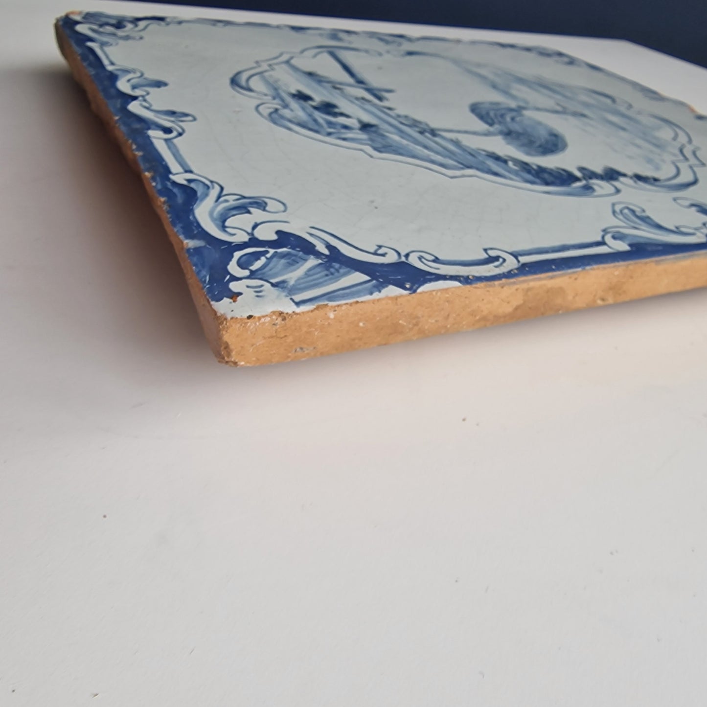 Antique Delft Blue Fireplace Tile, Ostrich Plaque, 1750s German Tile