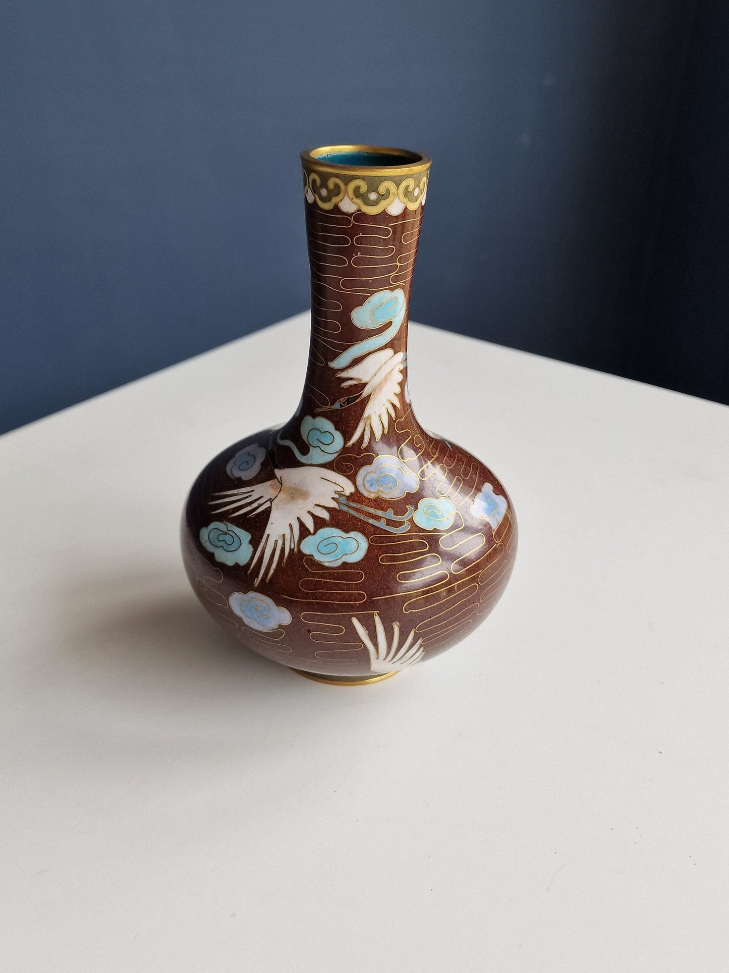 Antique Japanese Meiji Era (c1880) Cloisonné Vase Happiness Cranes