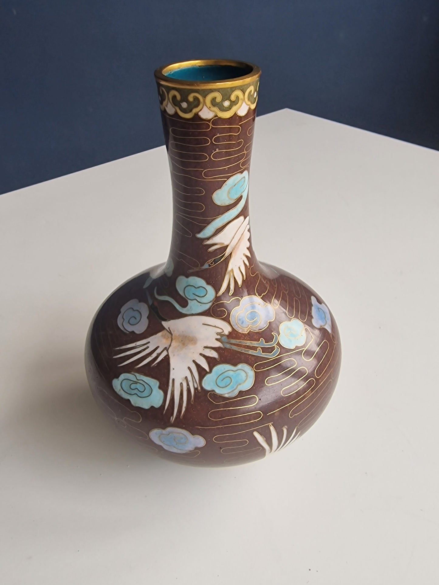Antique Japanese Meiji Era (c1880) Cloisonné Vase Happiness Cranes