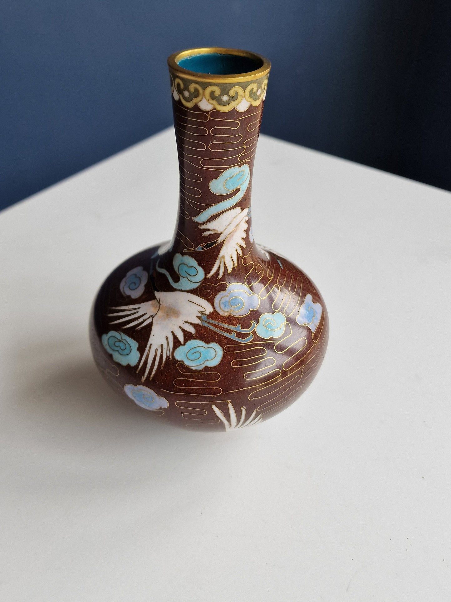 Antique Japanese Meiji Era (c1880) Cloisonné Vase Happiness Cranes