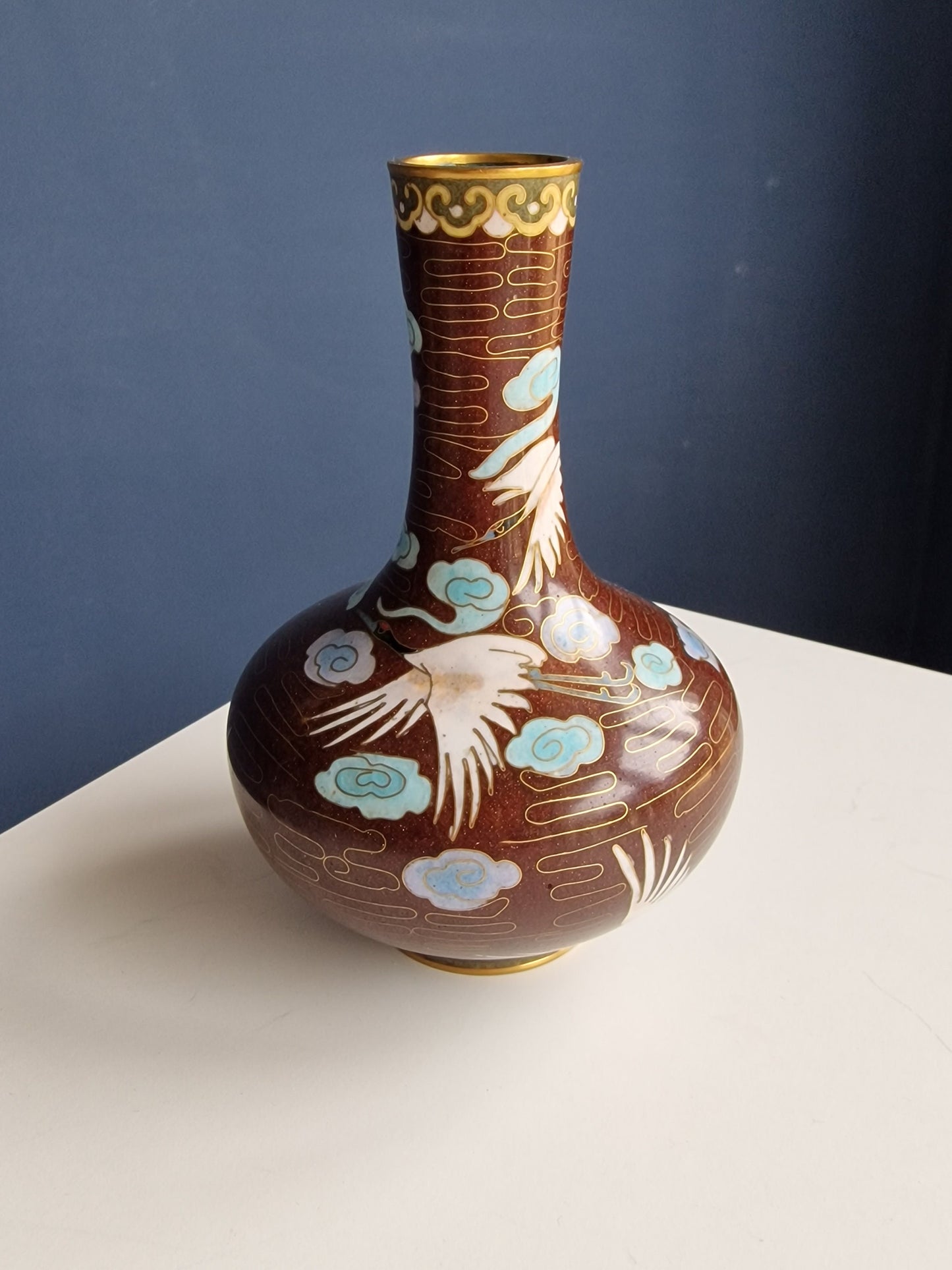 Antique Japanese Meiji Era (c1880) Cloisonné Vase Happiness Cranes