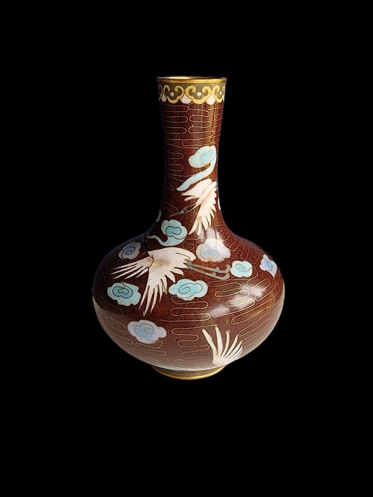Antique Japanese Meiji Era (c1880) Cloisonné Vase Happiness Cranes
