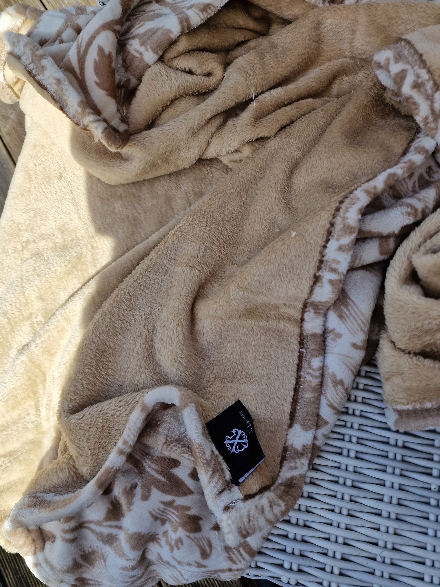 Christian Lacroix Garden Plaid Throw Blanket, Cream Ivory, 130x160cm