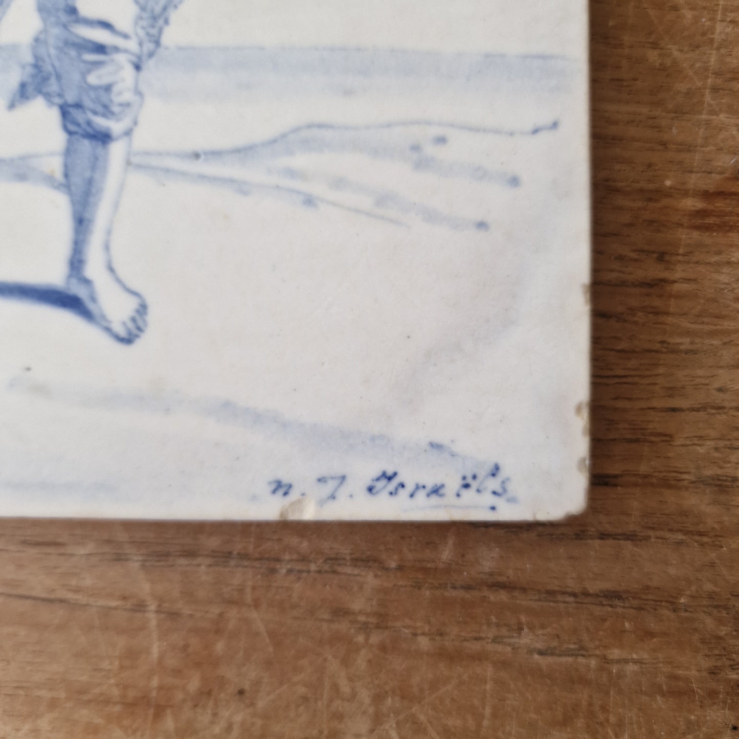 Rare Royal Delft Hand-Painted Tile, Israels 1881, Antique Pottery