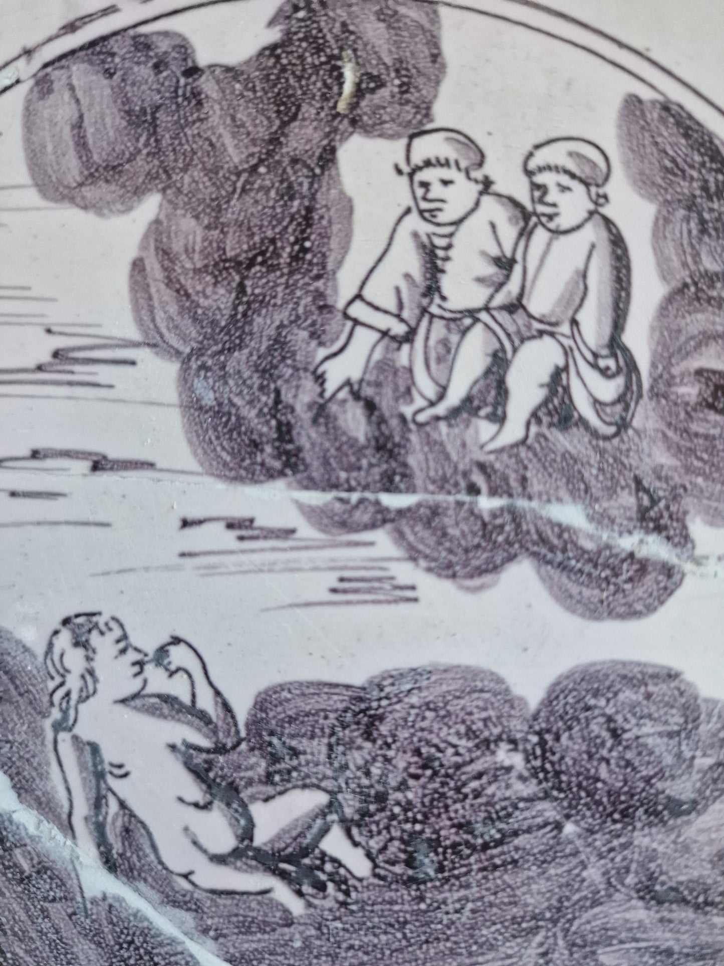 Nederlands antiek -  mangaan - 2 tegels met bijbelse voorstelling bible biblical