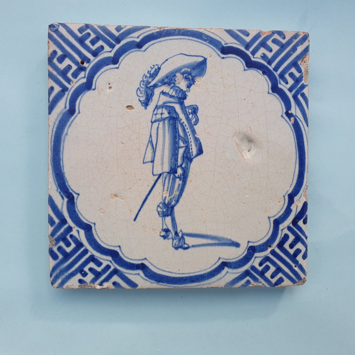 Antique Delft Tile, Dutch Musketeer, ca 1625